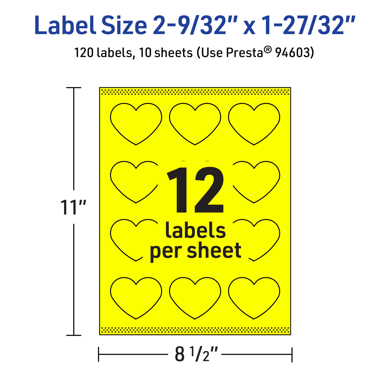 Avery Print-To-The-Edge Labels With Sure Feed Technology, 94603-NYP10, Heart, 2-9/32in x 1-27/32in, Matte Neon Yellow, Pack of 120 - Image 6