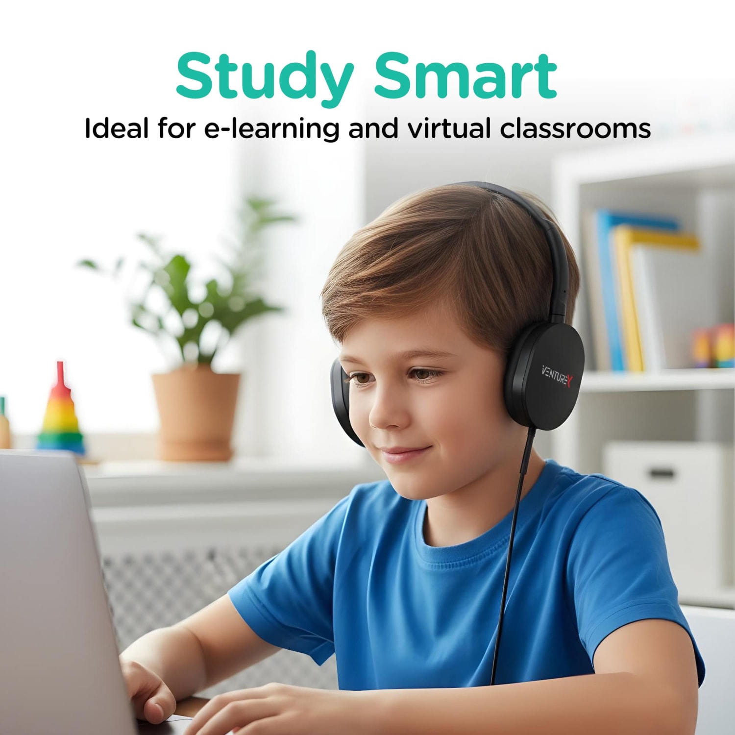 VentureX K22 Wired Kids Headset, 3.5mm/USB-C/Stereo, Black, Total Qty 1 - Image 4