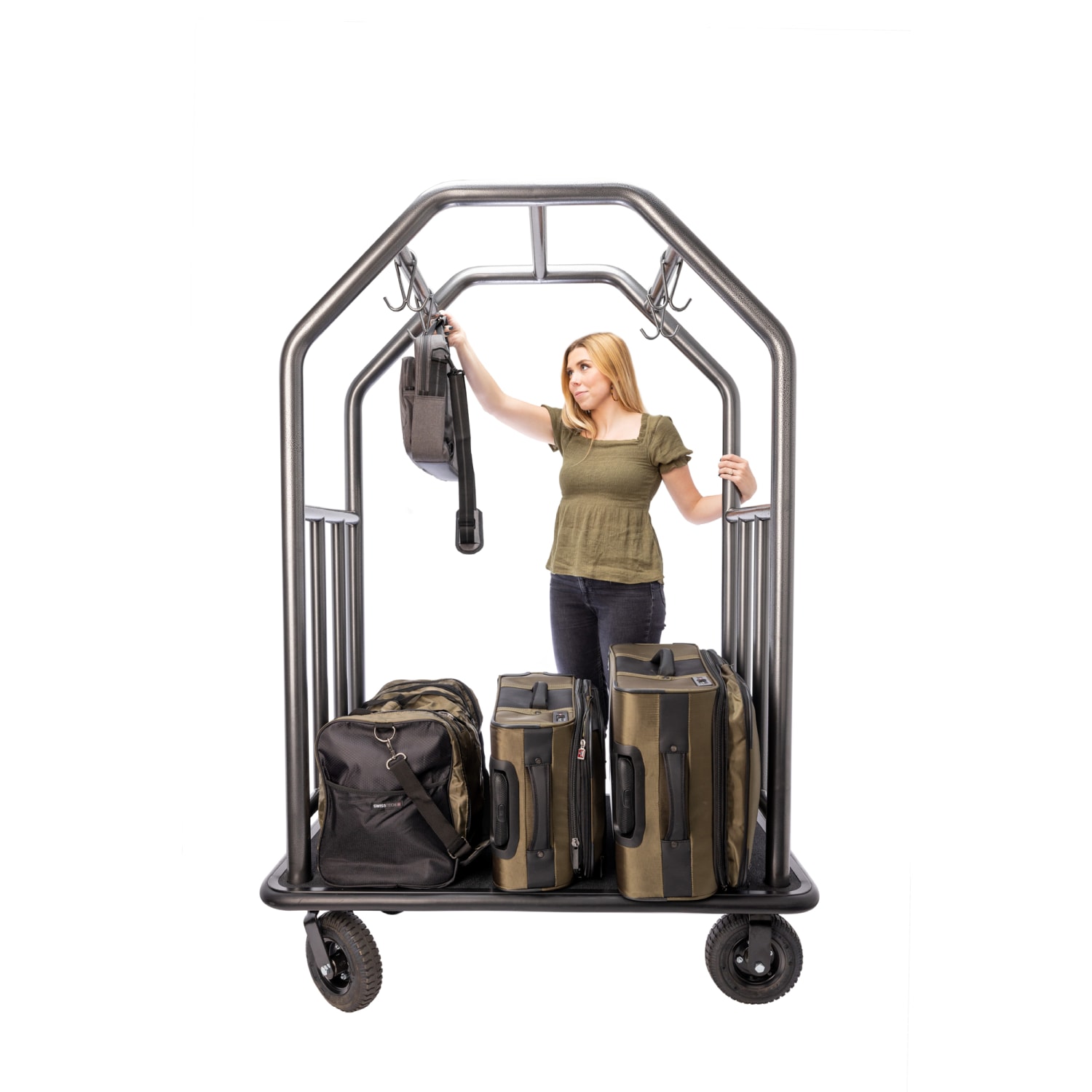 Hospitality 1 Source Estate Bellmans Cart, 71inH x 48inW x 27inD, Black Rubber Decking/Coastal Hammertone - Image 5