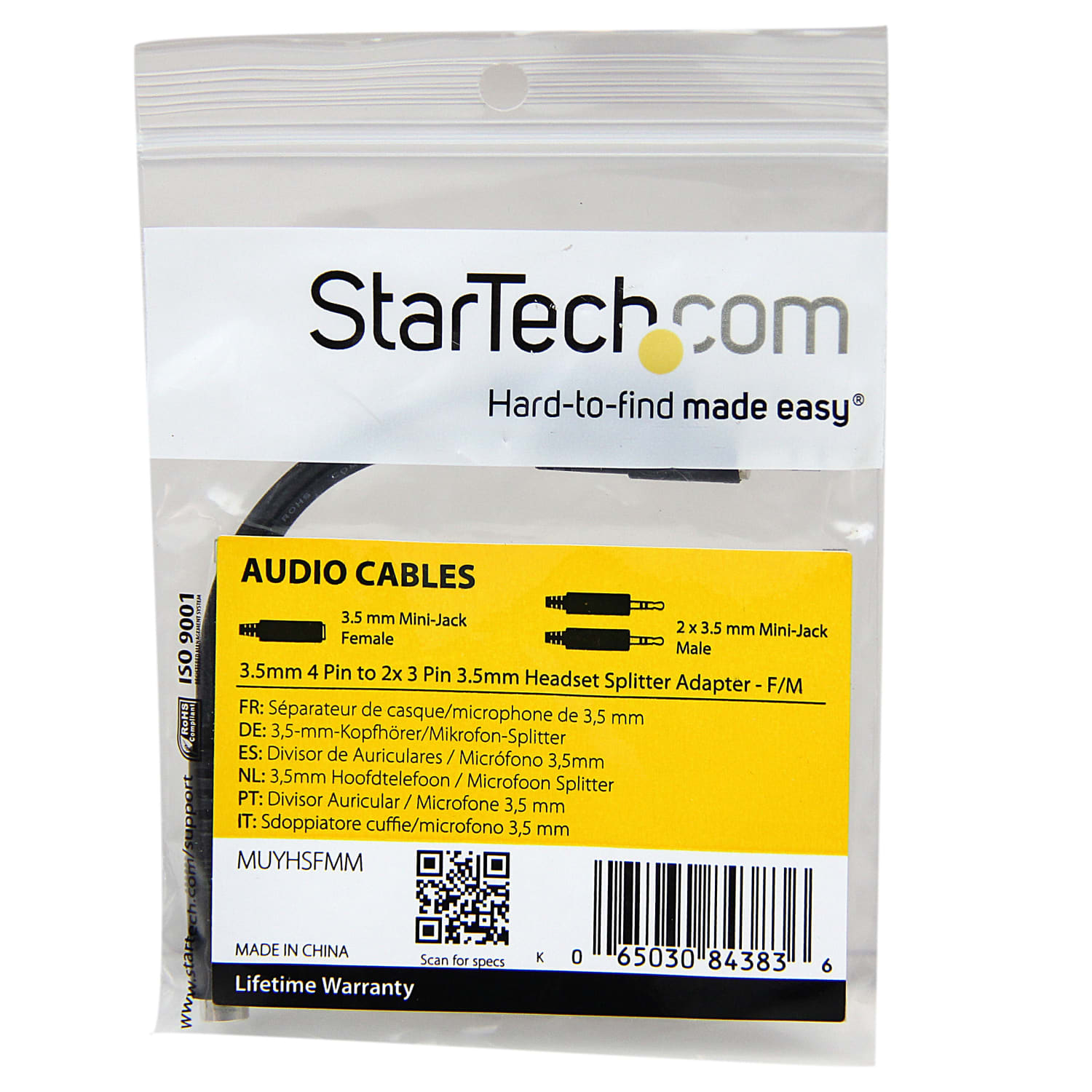 StarTech.com 3.5mm 4 Position To 2 x 3 Position 3.5mm Headset Splitter Adapter - Image 5