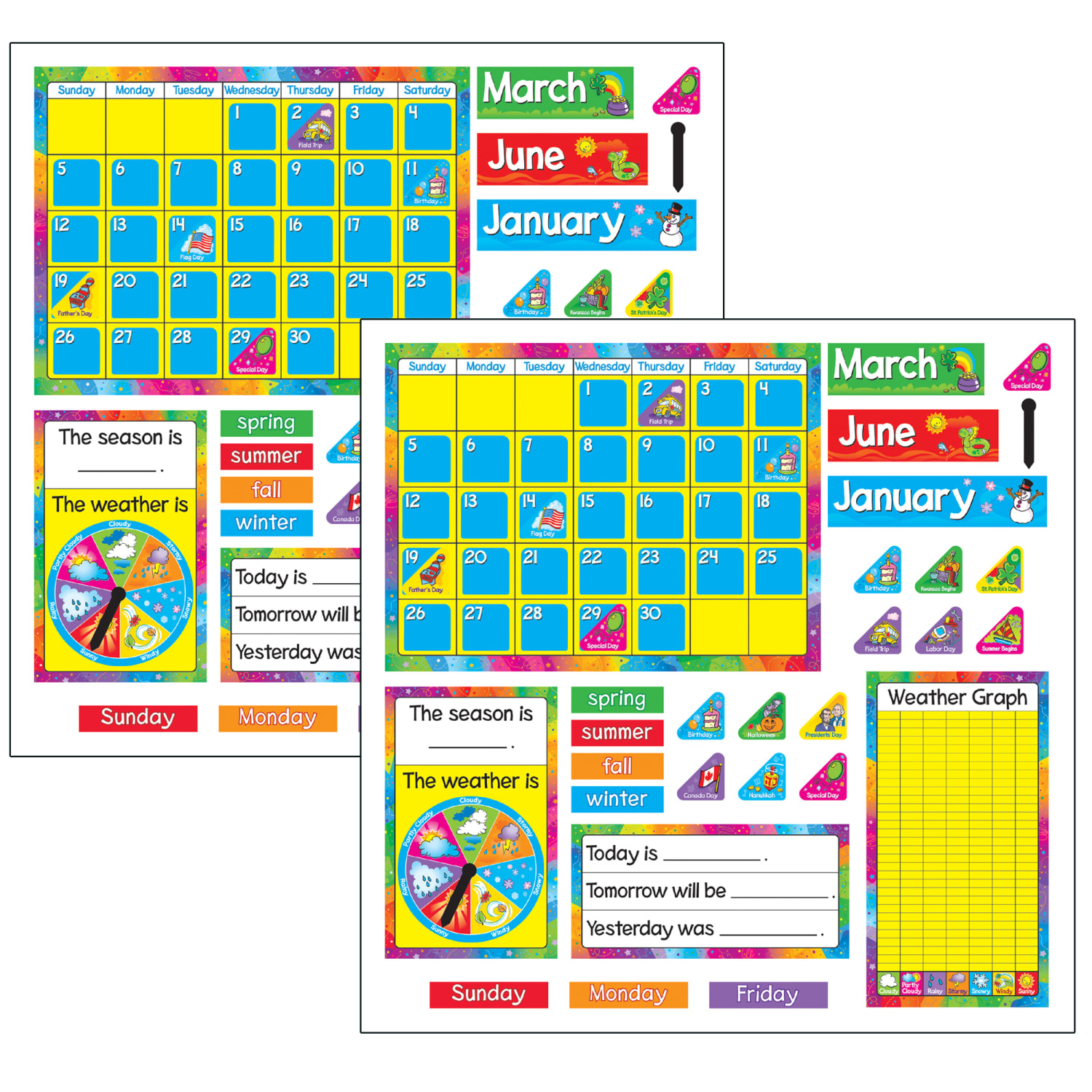 TREND Year Around Calendar Bulletin Board Sets, 17-1/2in x 23-1/4in, Assorted Colors, Pack Of 2 Sets