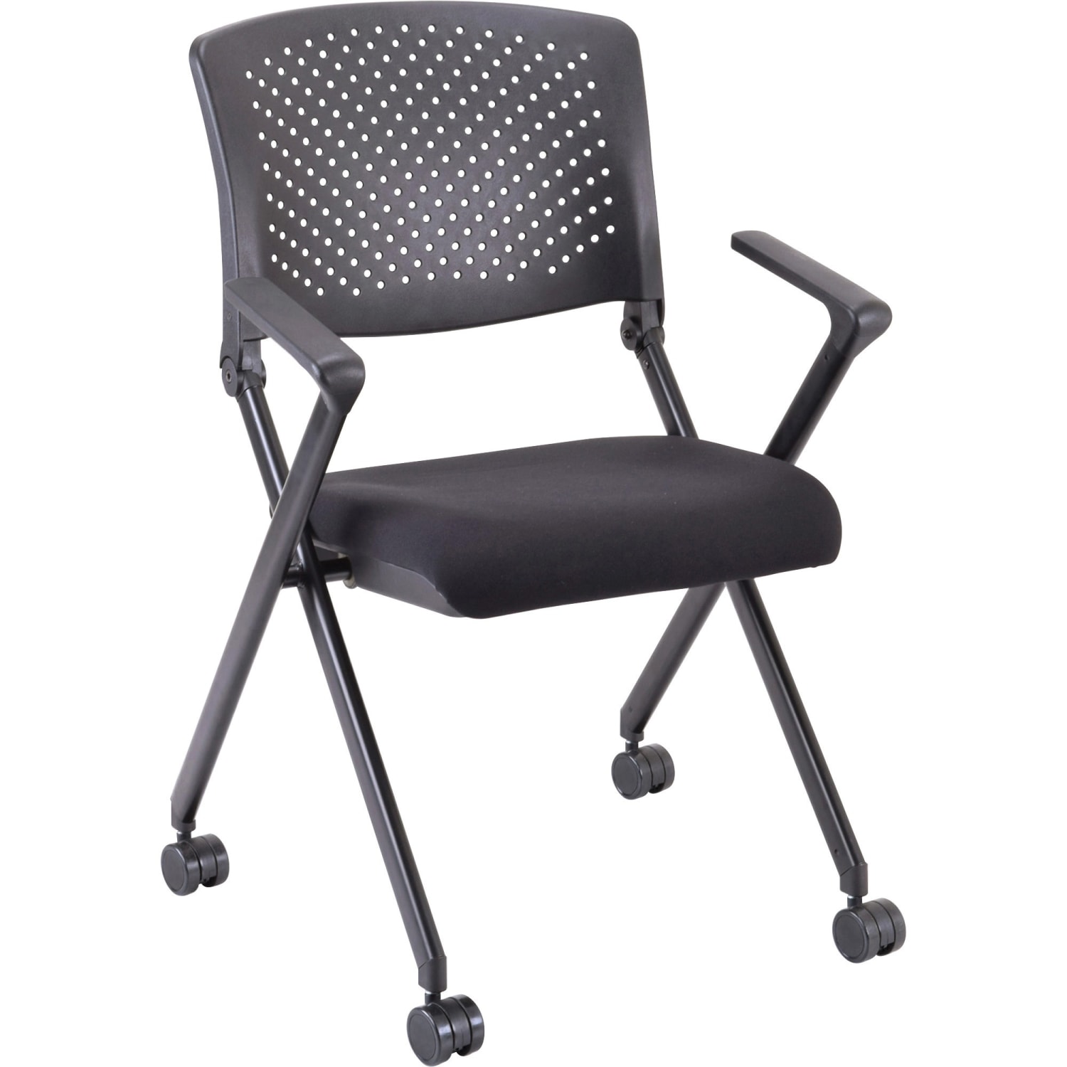Lorell Nesting Plastic Back Chairs With Arms Black Set Of 2 Chairs PopularChairscom