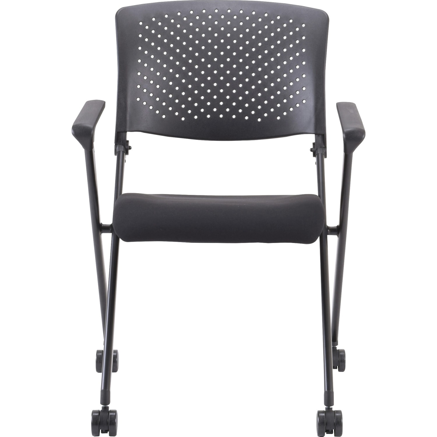 Lorell Nesting Plastic Back Chairs With Arms Black Set Of 2 Chairs PopularChairscom