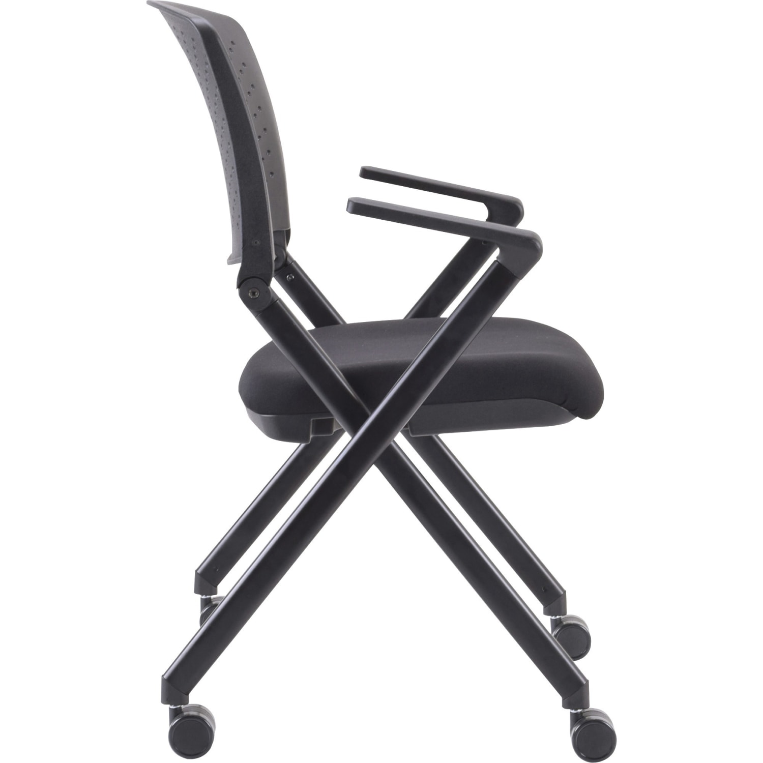 Lorell Nesting Plastic Back Chairs With Arms Black Set Of 2 Chairs PopularChairscom