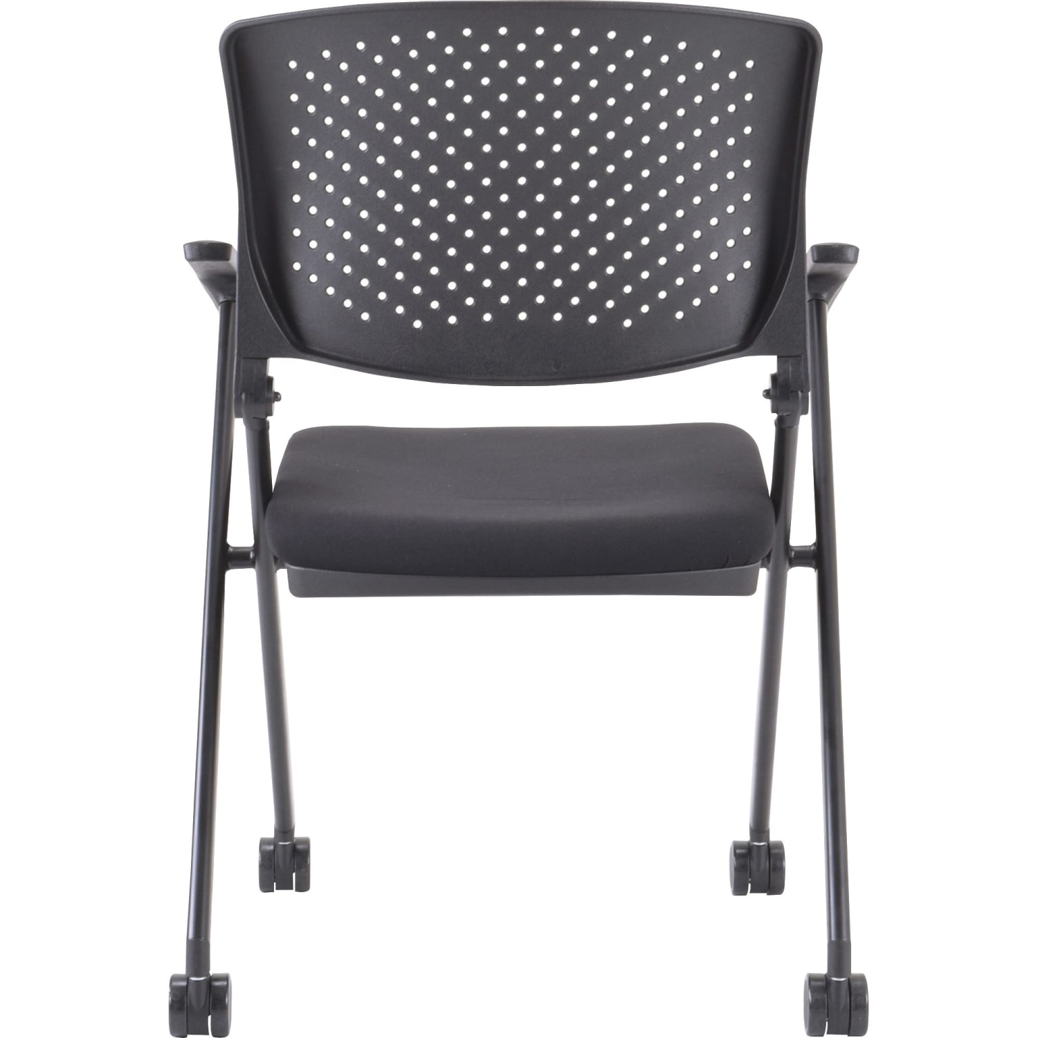 Lorell Nesting Plastic-Back Chairs, With Arms, Black, Set Of 2 Chairs - Image 6