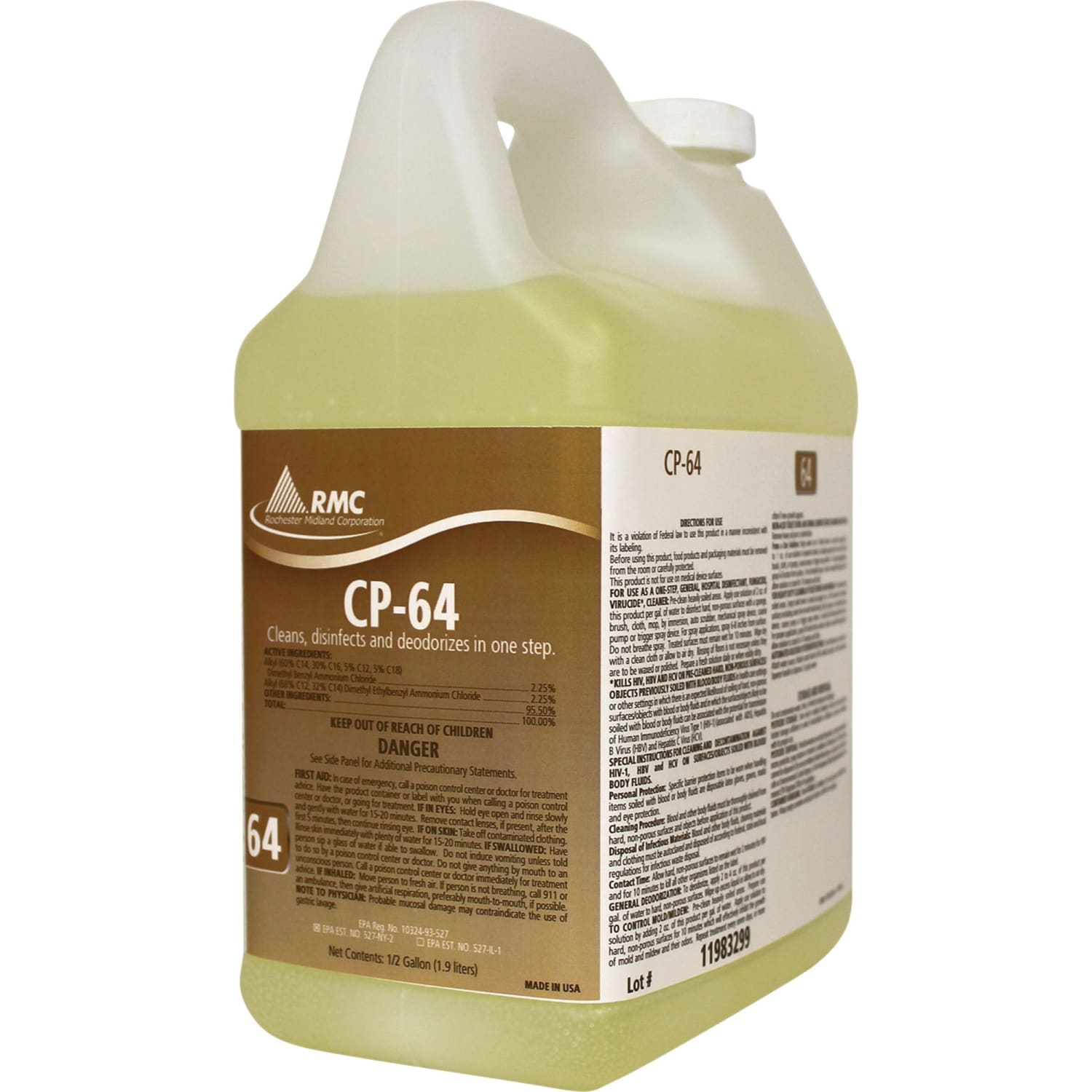 RMC CP-64 Cleaner - For Toilet - Concentrate - 64 fl oz (2 quart) - Fresh Lemon Scent - 4 / Carton - Disinfectant - Yellow - Image 3