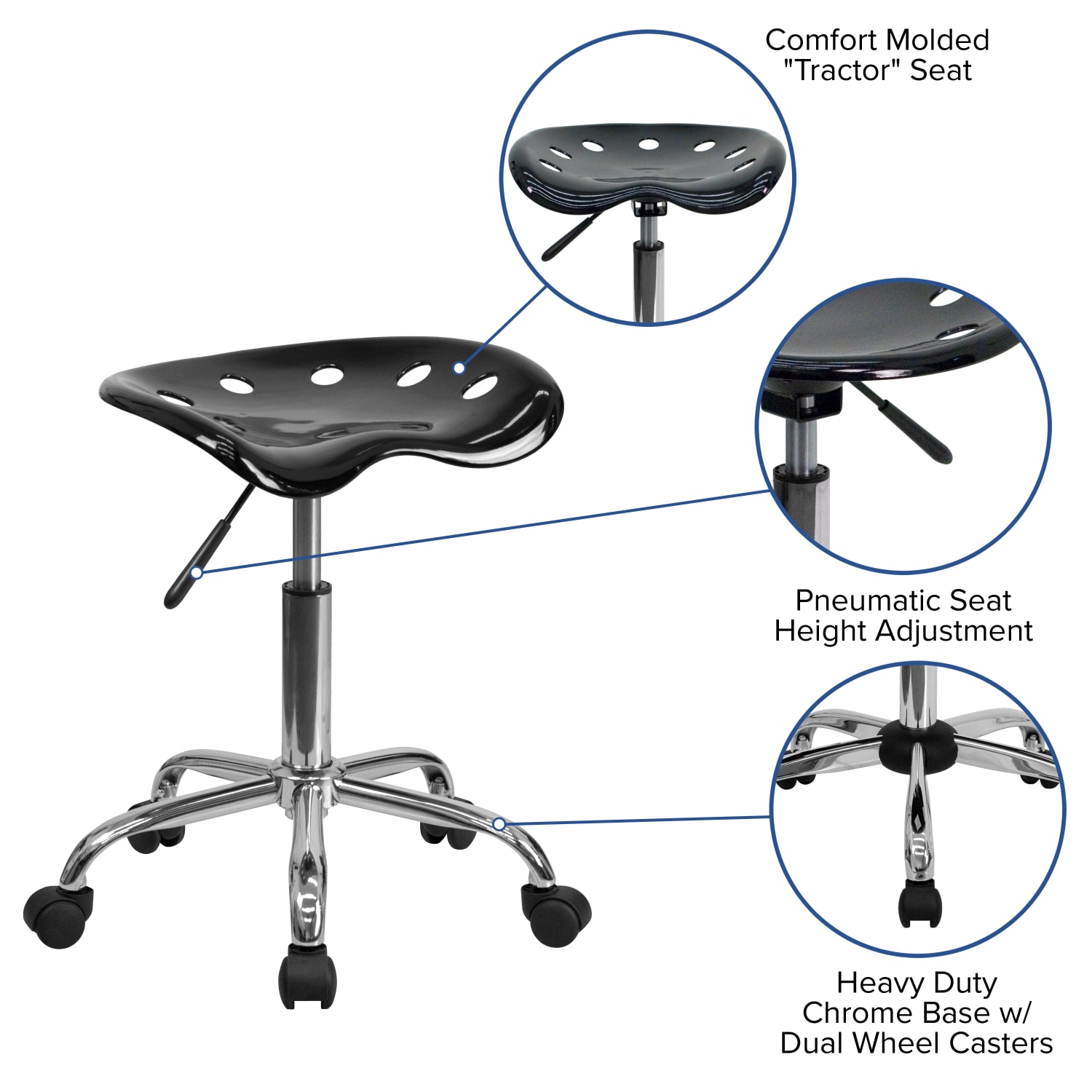 Flash Furniture Vibrant Tractor Seat Stool, Black/Chrome - Image 6