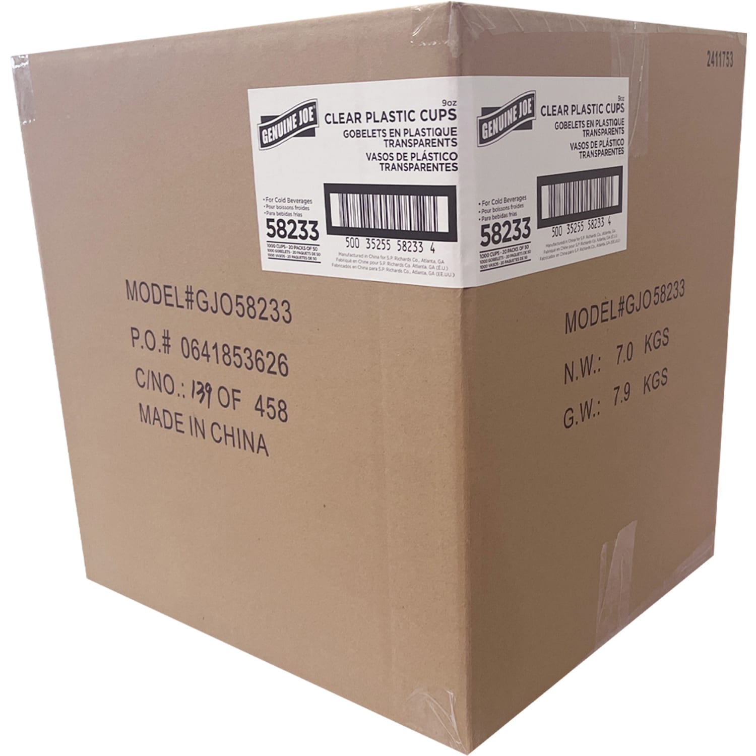 Genuine Joe Clear Plastic Cups - 50 - 9 fl oz - 1000 / Carton - Clear - Plastic - Cold Drink, Beverage - Image 3