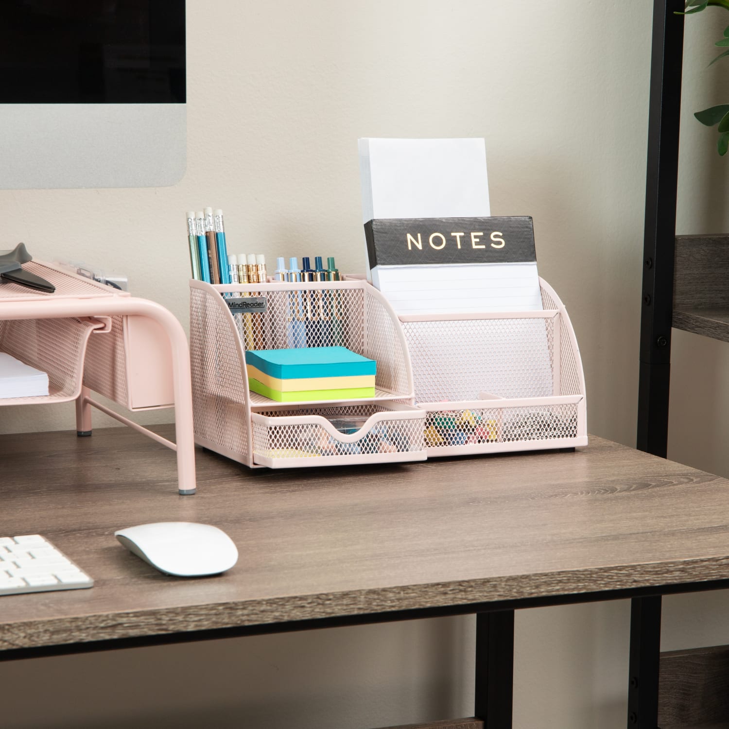 Mind Reader 7-Compartment Desktop Organizer, 5-1/4inH x 5-1/2inW x 11inD, Pink - Image 3