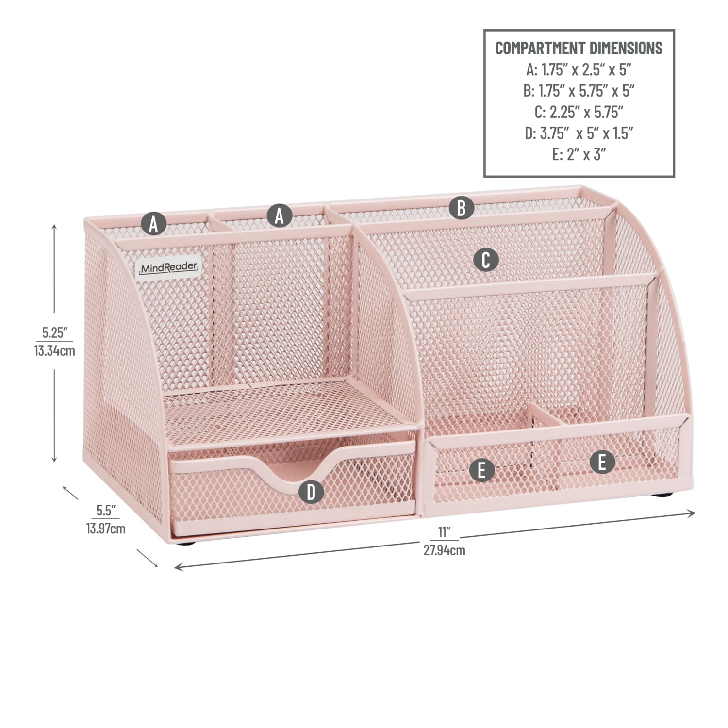 Mind Reader 7-Compartment Desktop Organizer, 5-1/4inH x 5-1/2inW x 11inD, Pink - Image 4