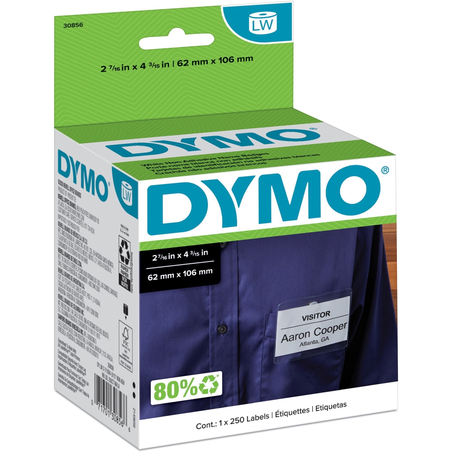 Dymo Non-Adhesive LabelWriter Name Badge Labels, 2.44in x 4.19in, White, Roll Of 250 - Image 3