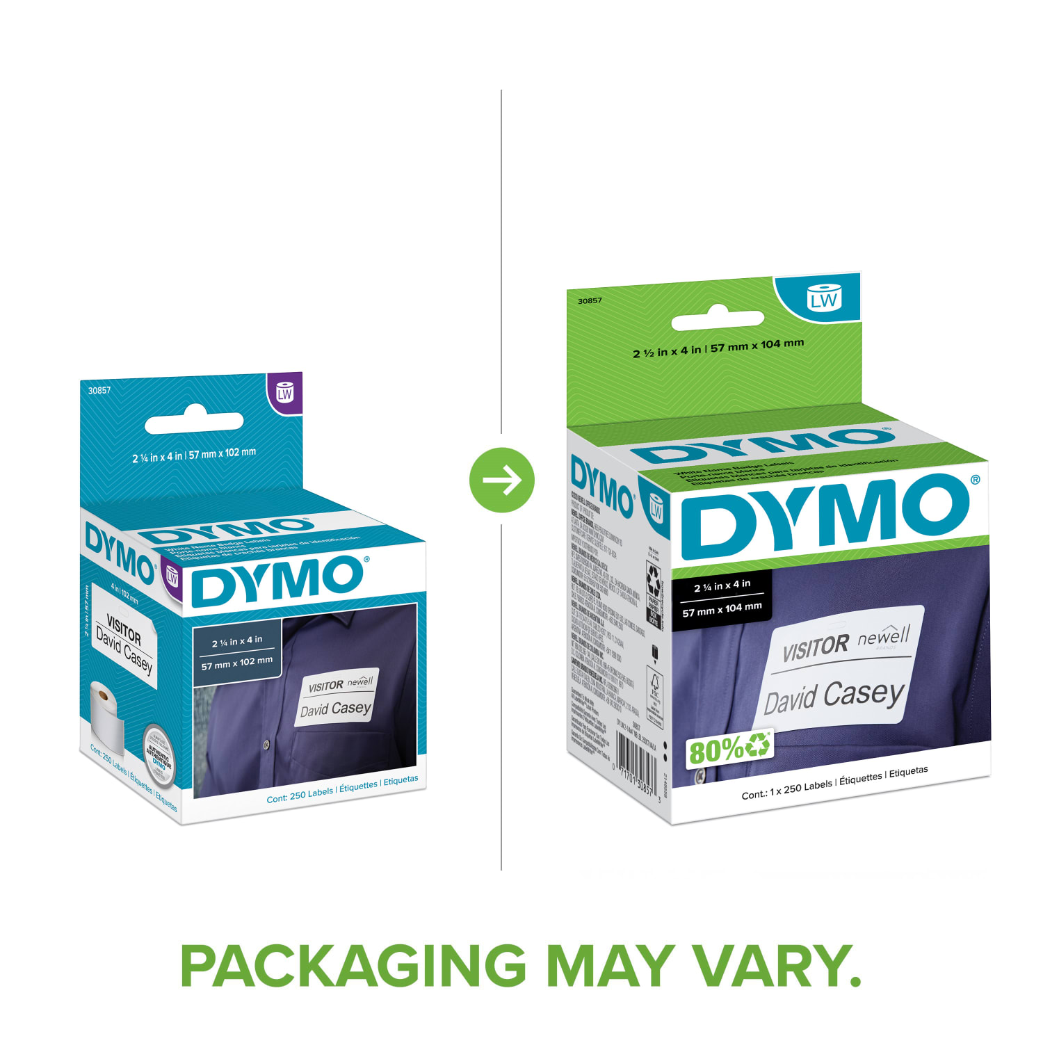 DYMO LabelWriter Self-Adhesive Name Badge Labels, 30857, White, 2 1/4in x 4in, Roll Of 250 Labels - Image 3