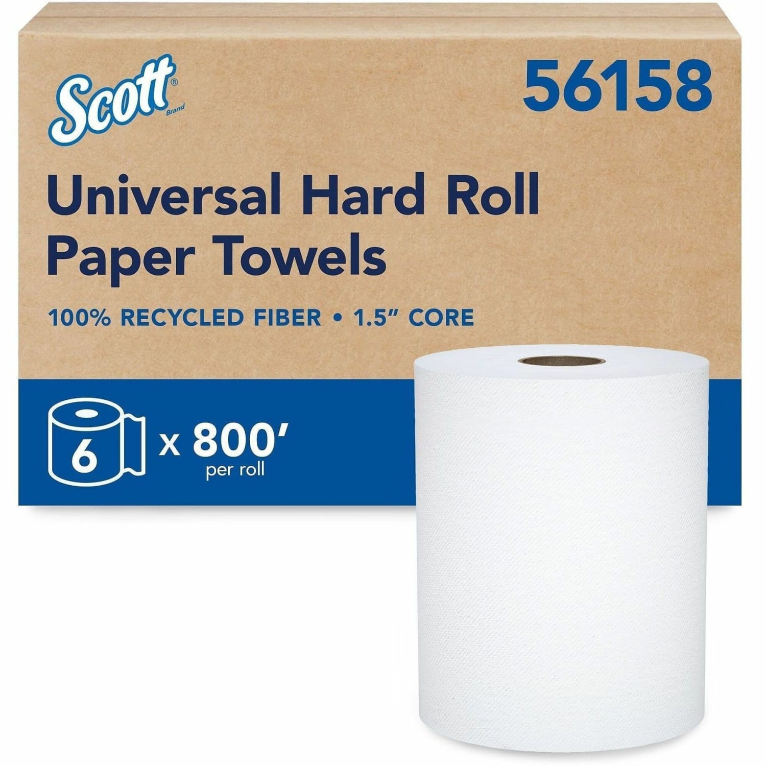 Scott Universal Hard Roll Paper Towels - 1.50in Core - White - Fiber - 6 / Carton