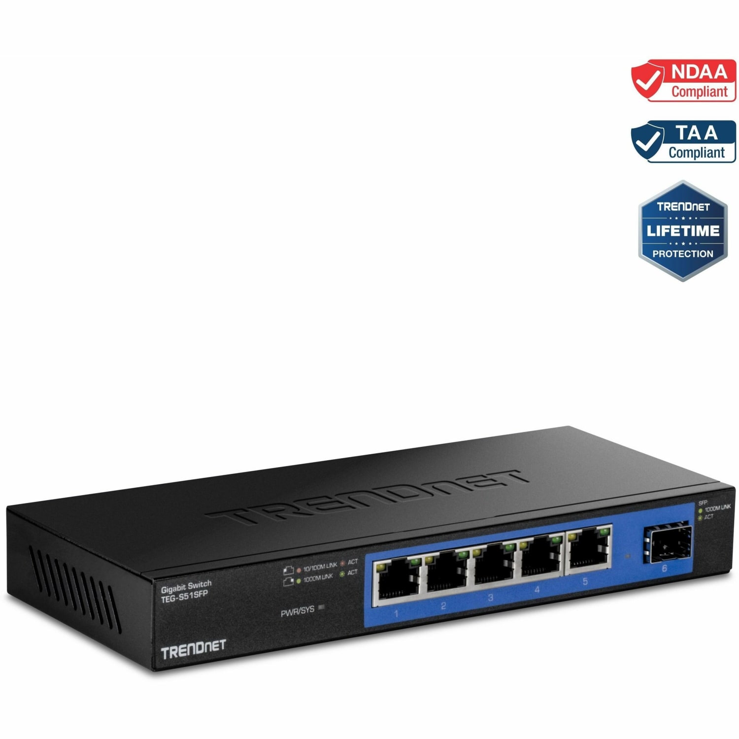 TRENDnet TEG-S51SFP, 5-Port Gigabit Compact Metal Desktop Switch with Gigabit SFP Slot, Fanless Design, Wall Mountable - TEGS51SFP - Image 3