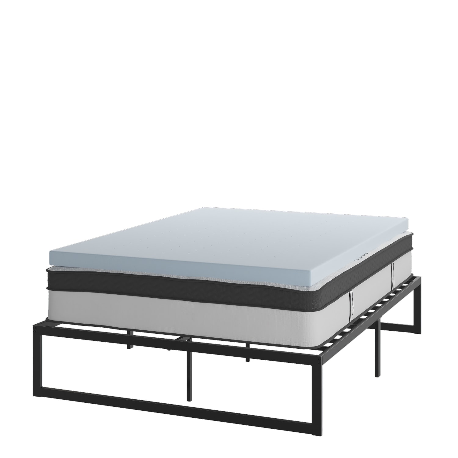 Flash Furniture 14in Metal Platform Bed Frame With 12in Pocket Spring Mattress & 3in Cool Gel Memory Foam Topper, Queen, Black - Image 3