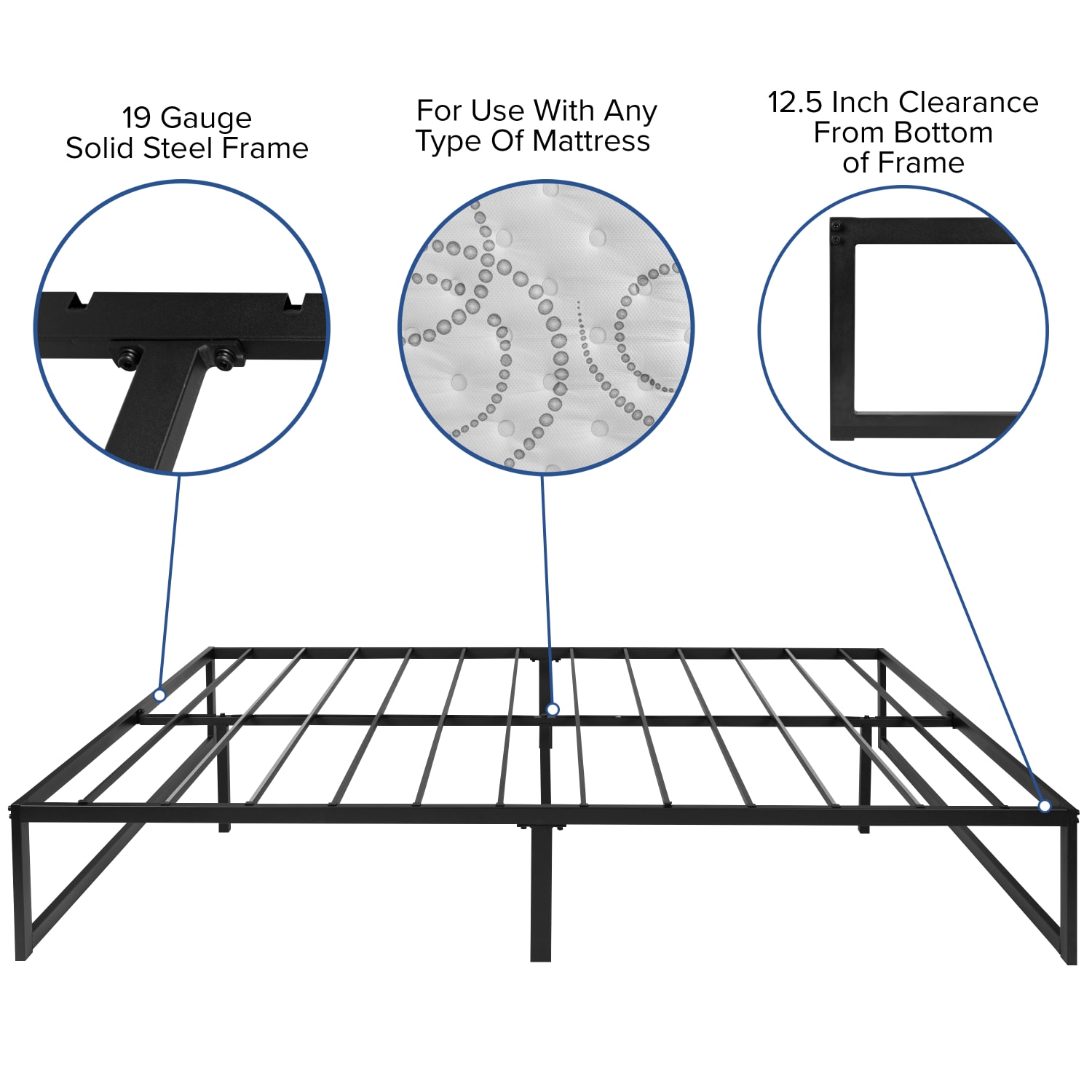 Flash Furniture 14in Metal Platform Bed Frame With 12in Pocket Spring Mattress & 3in Cool Gel Memory Foam Topper, Queen, Black - Image 5