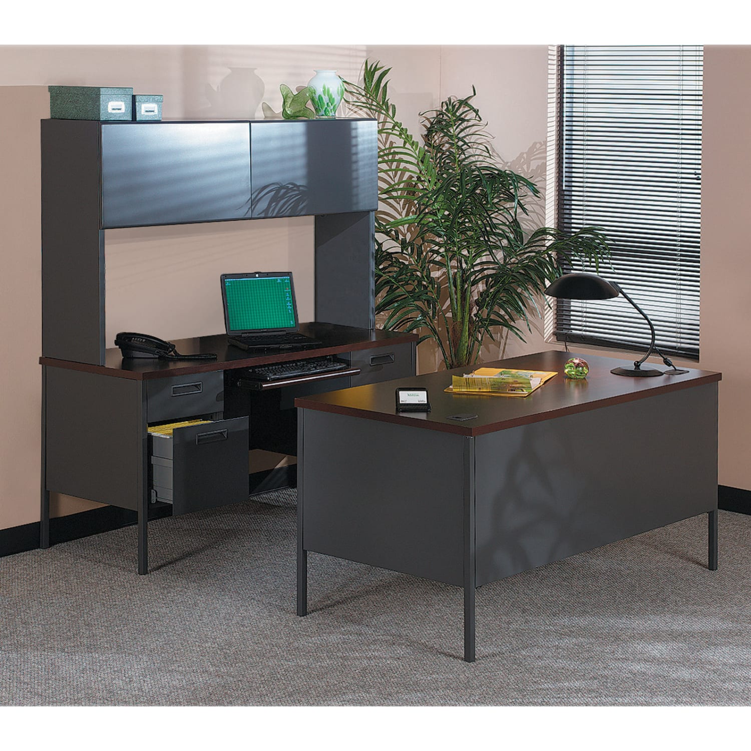 HON Metro Classic 48inW Single-Pedestal Computer Desk, Mahogany/Charcoal - Image 5