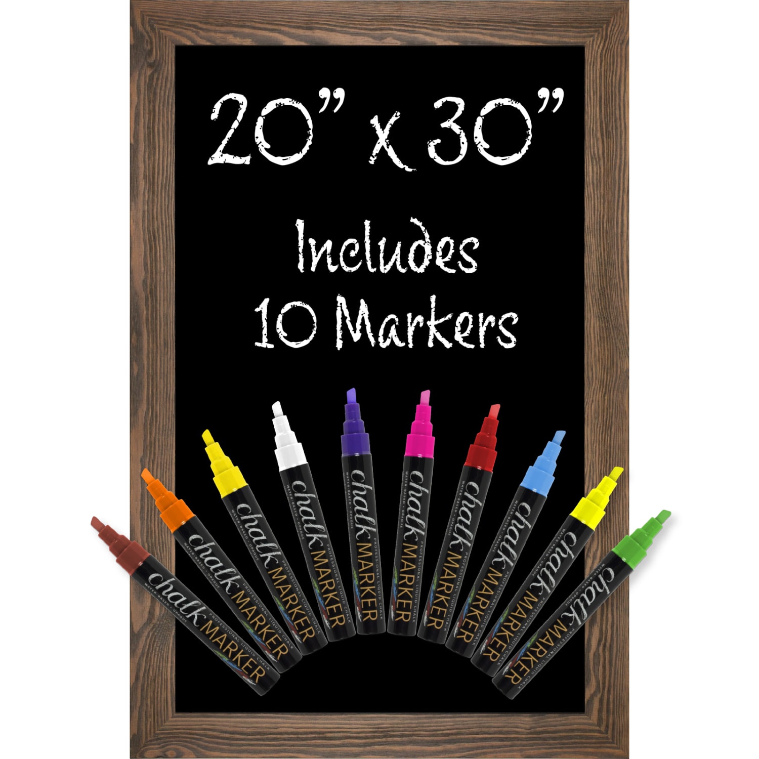 Excello Global Products Wall-Mounted Magnetic Chalkboard Sign, Porcelain, 30in x 20in, Black, Brown Wood Frame