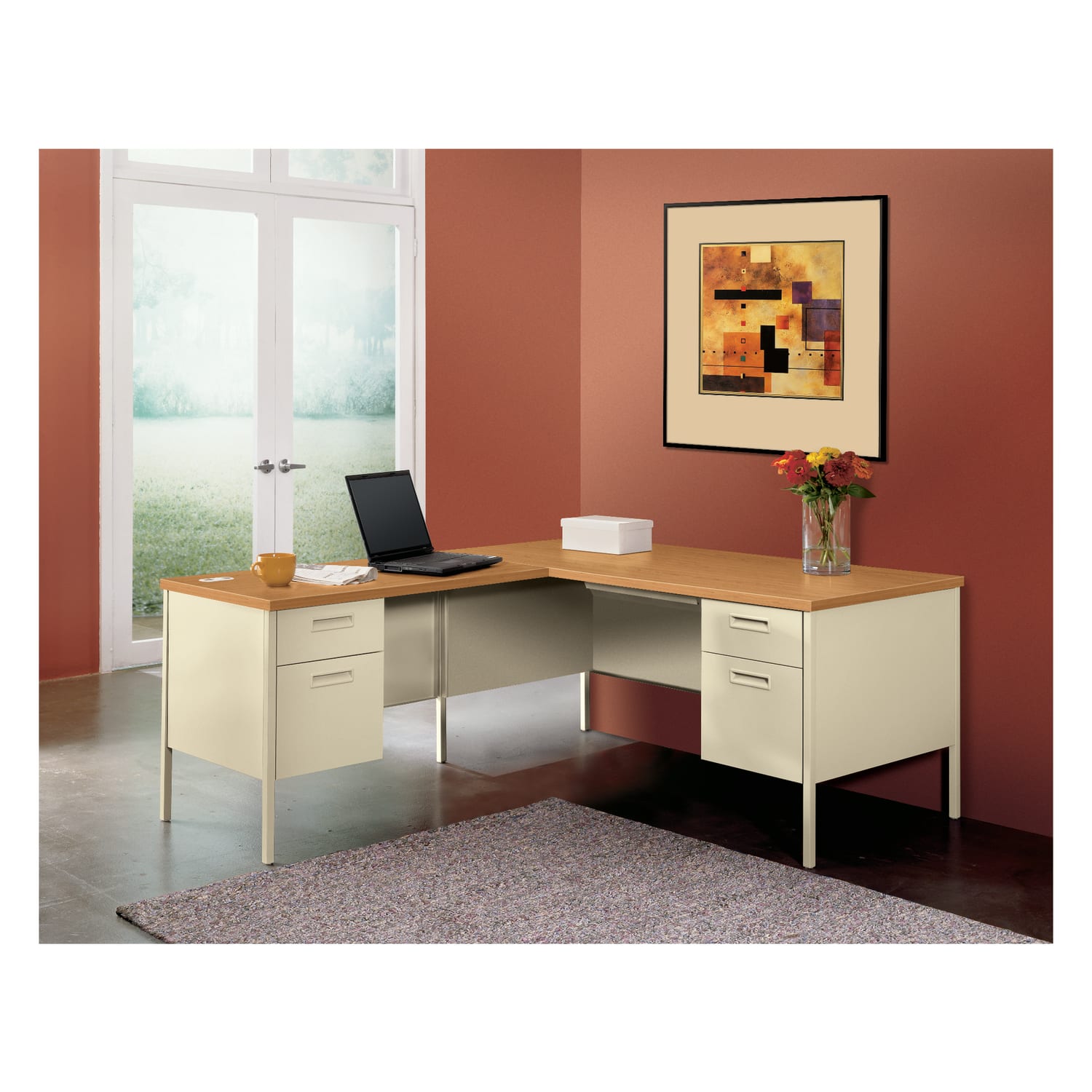 HON Metro Classic 66inW Right-Pedestal Computer Desk, Mahogany, Charcoal - Image 3