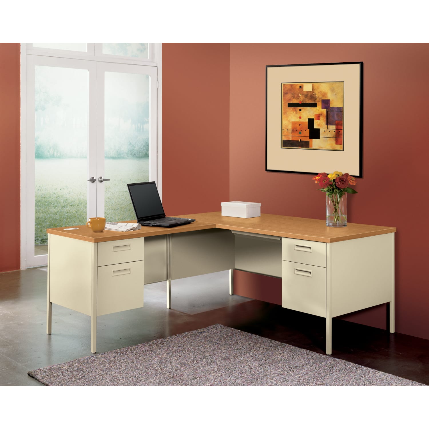 HON Metro Classic 66inW Right-Pedestal Computer Desk, Mahogany, Charcoal - Image 4