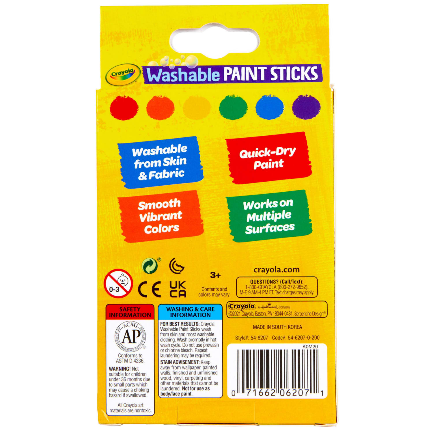 Crayola Washable Paint Sticks, 8 mL, Assorted, Pack Of 6 Paints, Set Of 3 Packs - Image 4