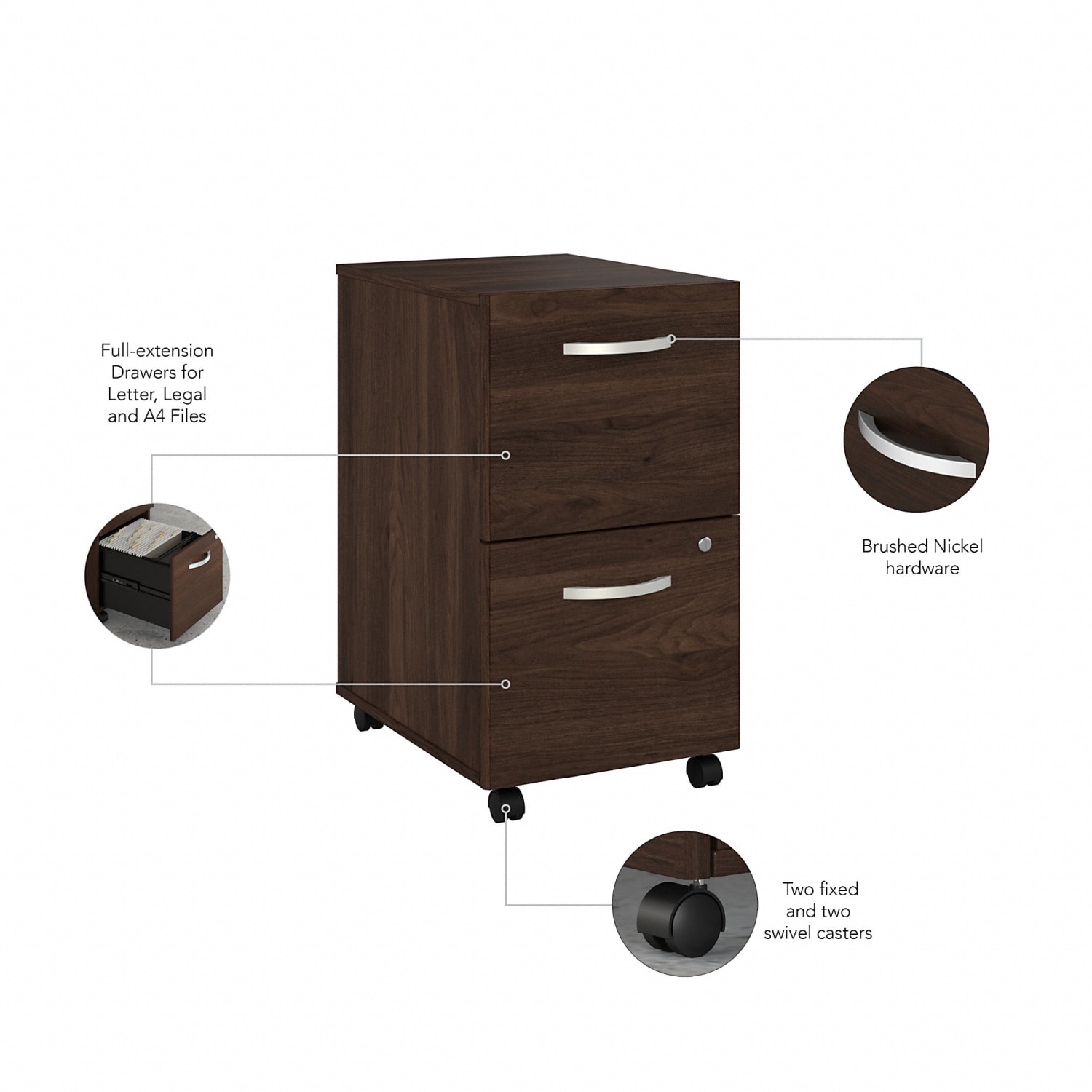 Bush Business Furniture Studio C 21inD Vertical 2-Drawer Mobile File Cabinet, Black Walnut, Delivery - Image 4