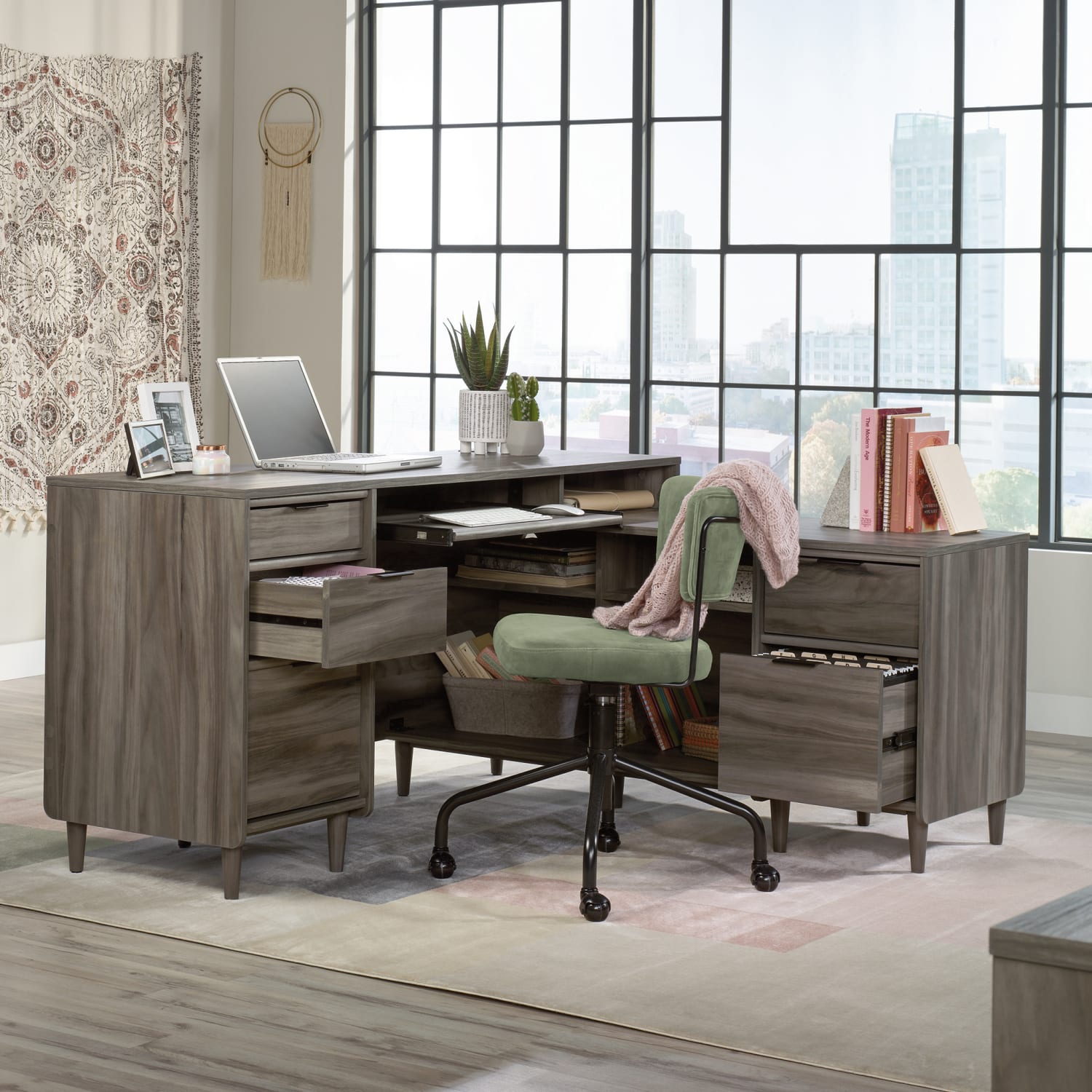 Sauder Clifford Place 59inW L-Shaped Corner Desk, Jet Acacia - Image 4