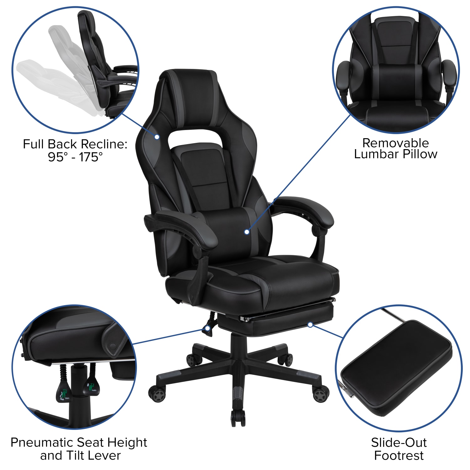 Flash Furniture Gaming Desk And Chair Set With Cup Holder, Headphone Hook, Removable Mousepad Top, Footrest & Reclining Back/Arms, Black - Image 6