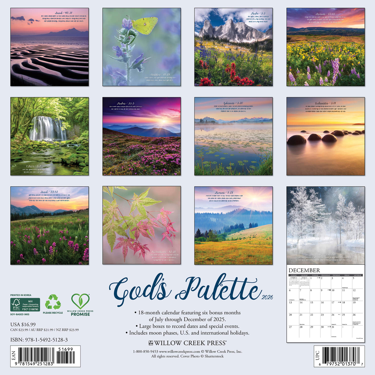 2026 Willow Creek Press Inspirational Monthly Wall Calendar, 12in x 12in, Gods Palette, January To December, 51283 - Image 6