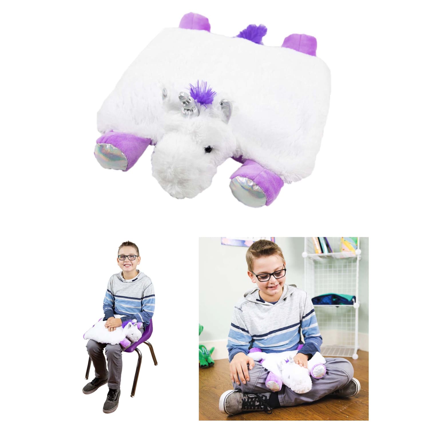 Bouncyband Kids Washable Sensory Plush Lap Pad, 5 lb, 14in x 15in, Unicorn - Image 3