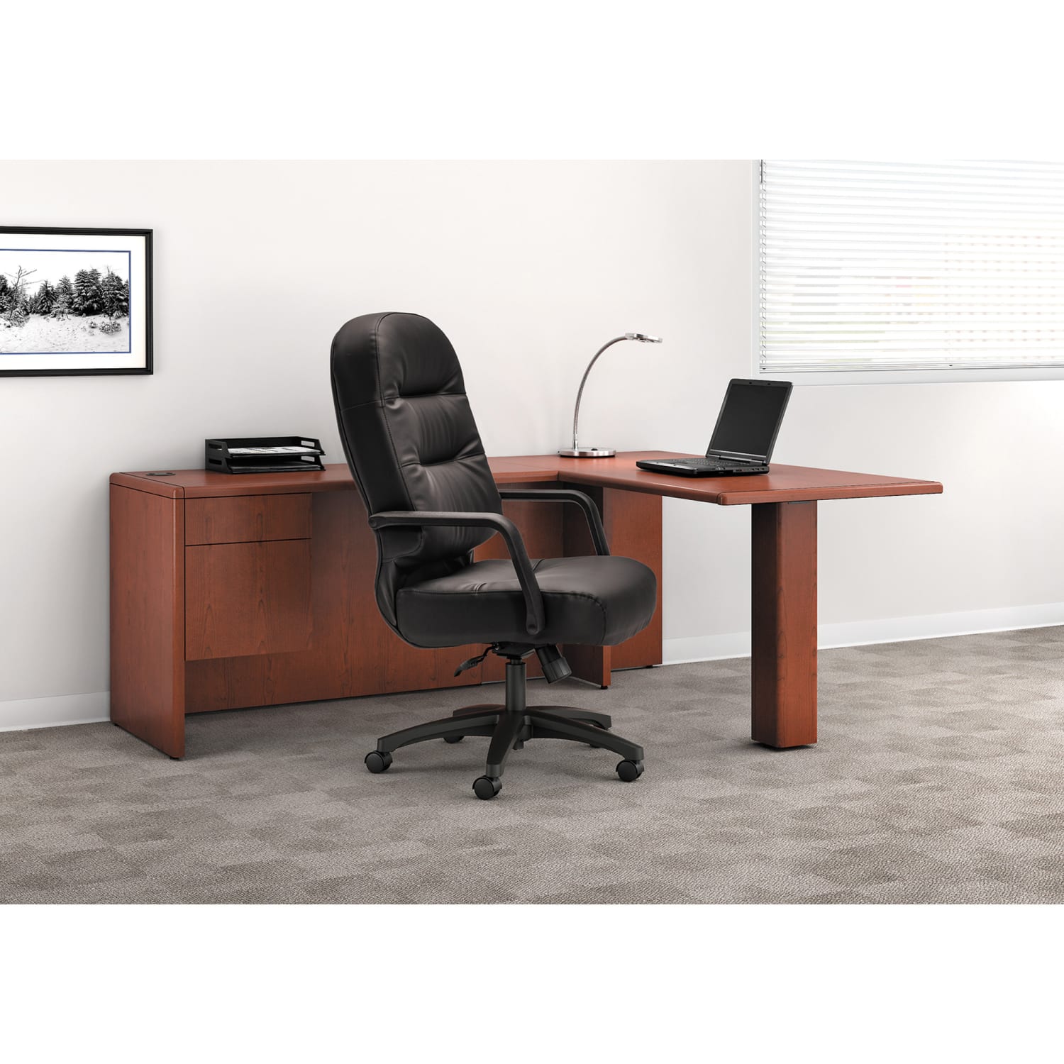 HON Pillow-Soft Ergonomic Bonded Leather Executive Chair With Fixed Loop Arms, Black - Image 4