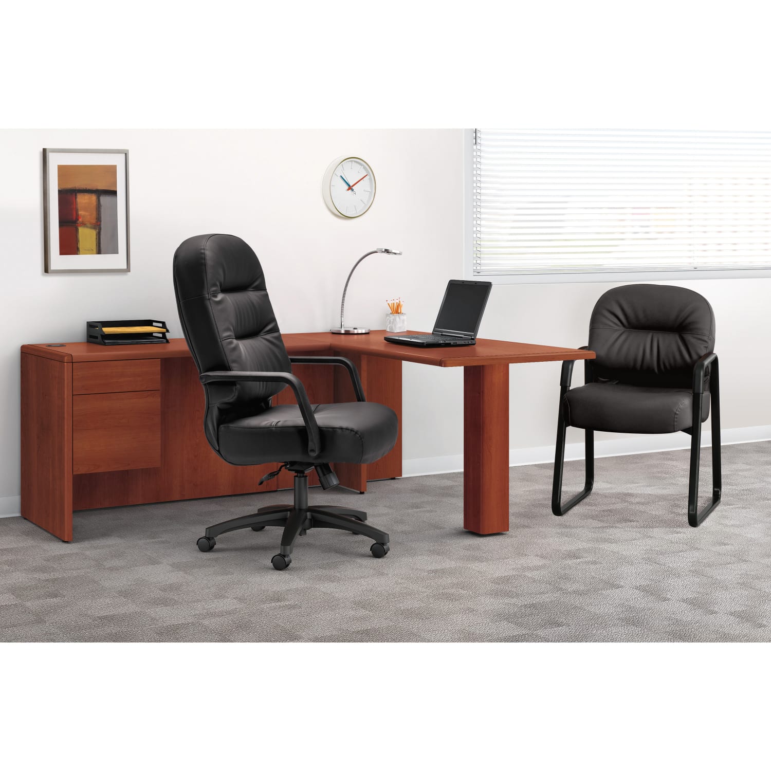 HON Pillow-Soft Ergonomic Bonded Leather Executive Chair With Fixed Loop Arms, Black - Image 5