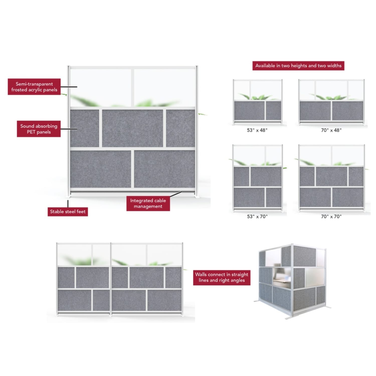 Luxor Modular Room Divider Wall System Add-On, 70in x 70in, Gray - Image 4
