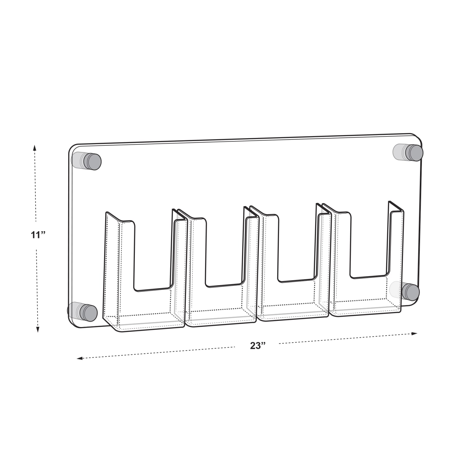 Azar Displays 4-Pocket Bifold/Trifold Wall-Mounted Brochure Holder With Stand-Off Caps, 11inH x 23inW x 1-1/2inD, Clear/Gold - Image 3