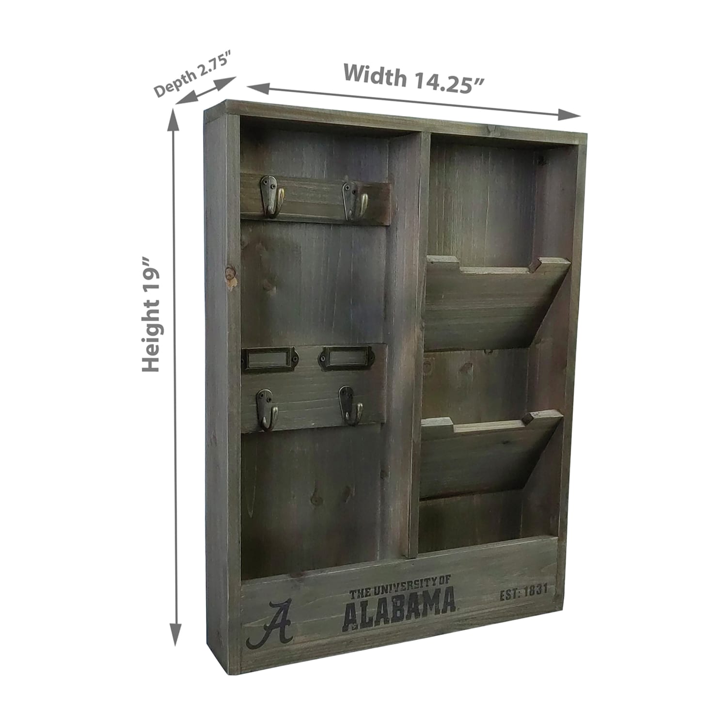 Imperial NCAA Wall Mounted Wood Organizer, 19inH x 14-1/4inW x 2-3/4inD, University Of Alabama - Image 3