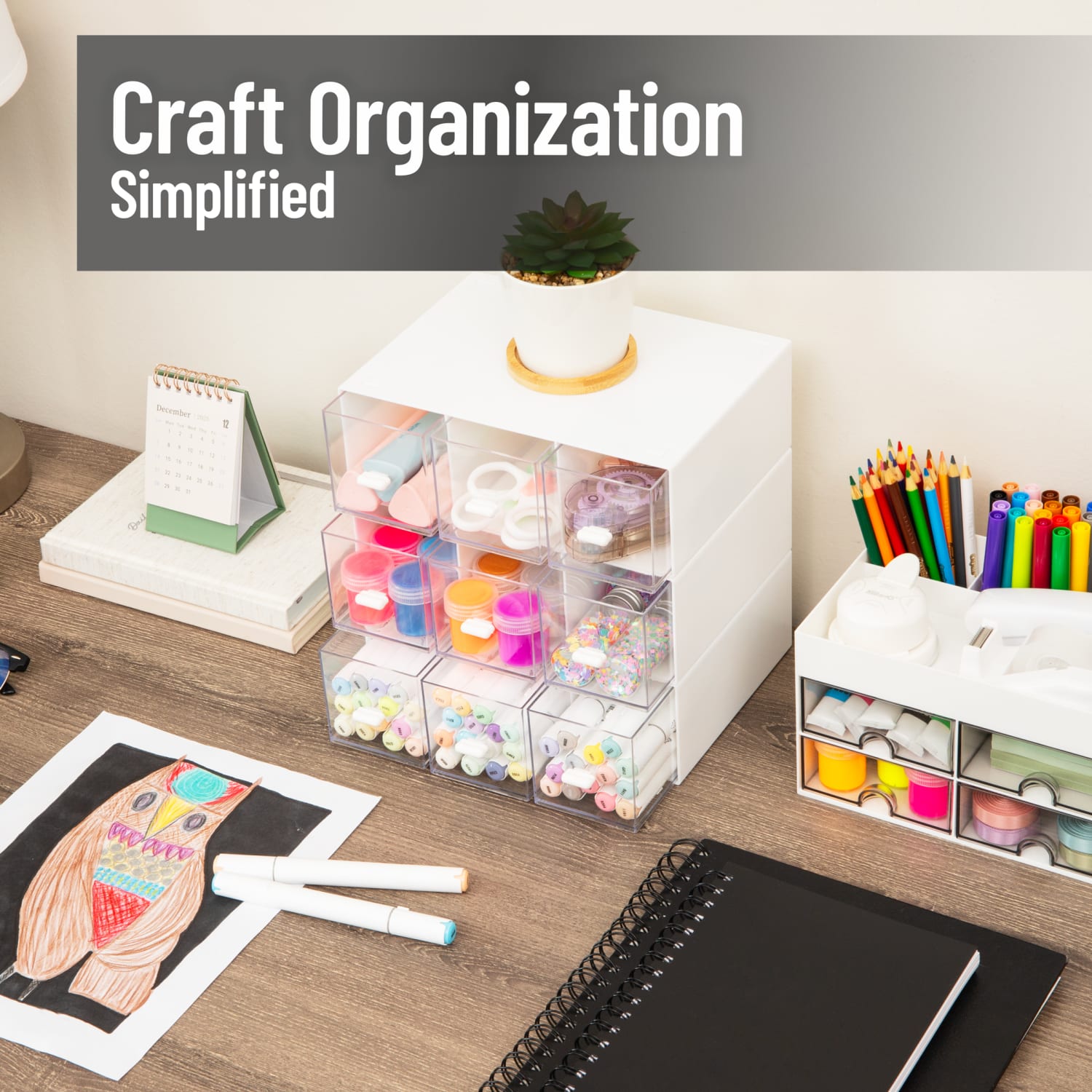 Mind Reader 9-Drawer Modular Craft Organizer, 9-3/16inH x 6-1/2inW x 9inD, White, Total Quantity 1 - Image 3