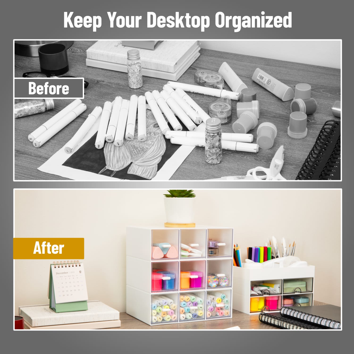 Mind Reader 9-Drawer Modular Craft Organizer, 9-3/16inH x 6-1/2inW x 9inD, White, Total Quantity 1 - Image 6