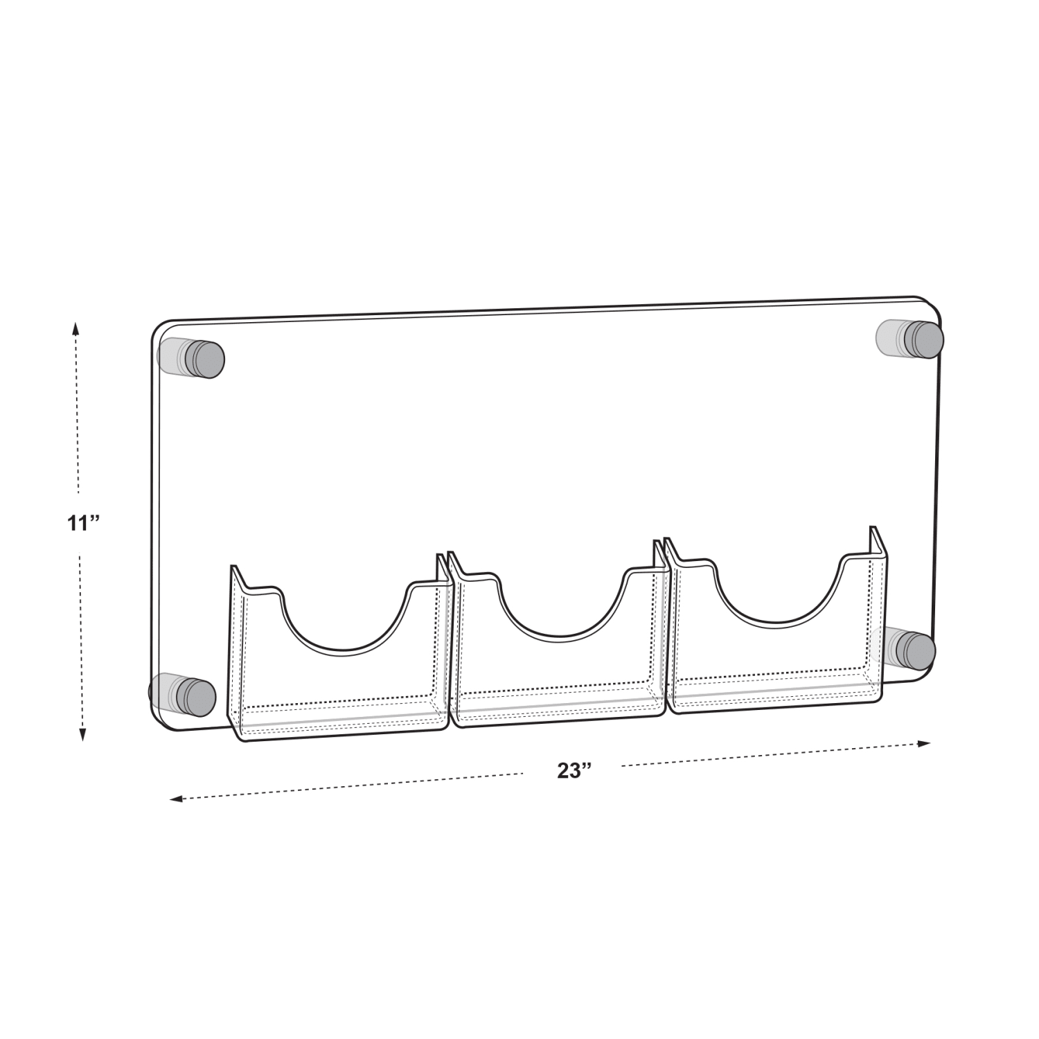 Azar Displays 3-Pocket Bifold Wall Brochure Holder, 11in x 23in, Clear/Black Caps - Image 3