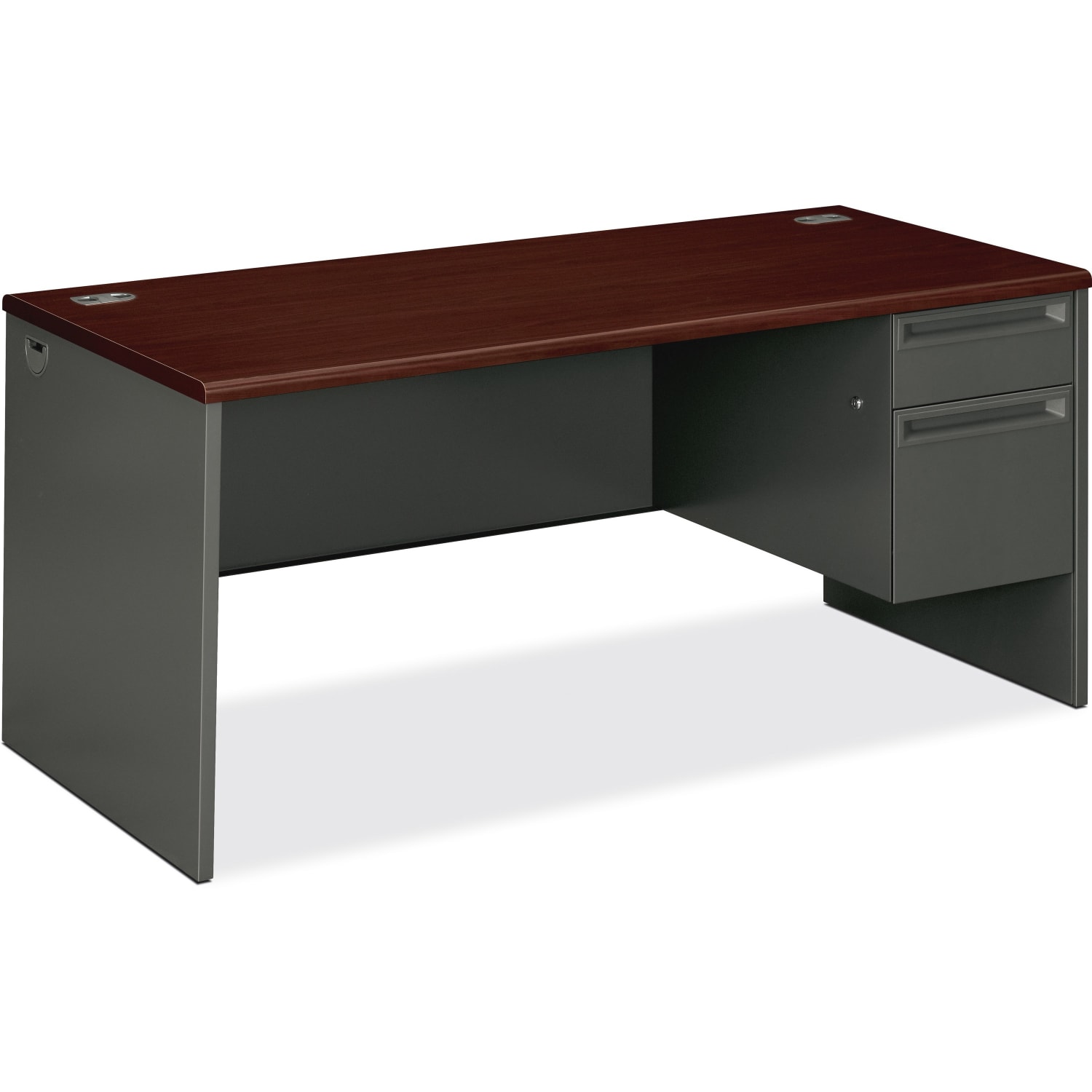 HON 38000 66inW Right-Pedestal Computer Desk With Lock, Mahogany/Charcoal - Image 3
