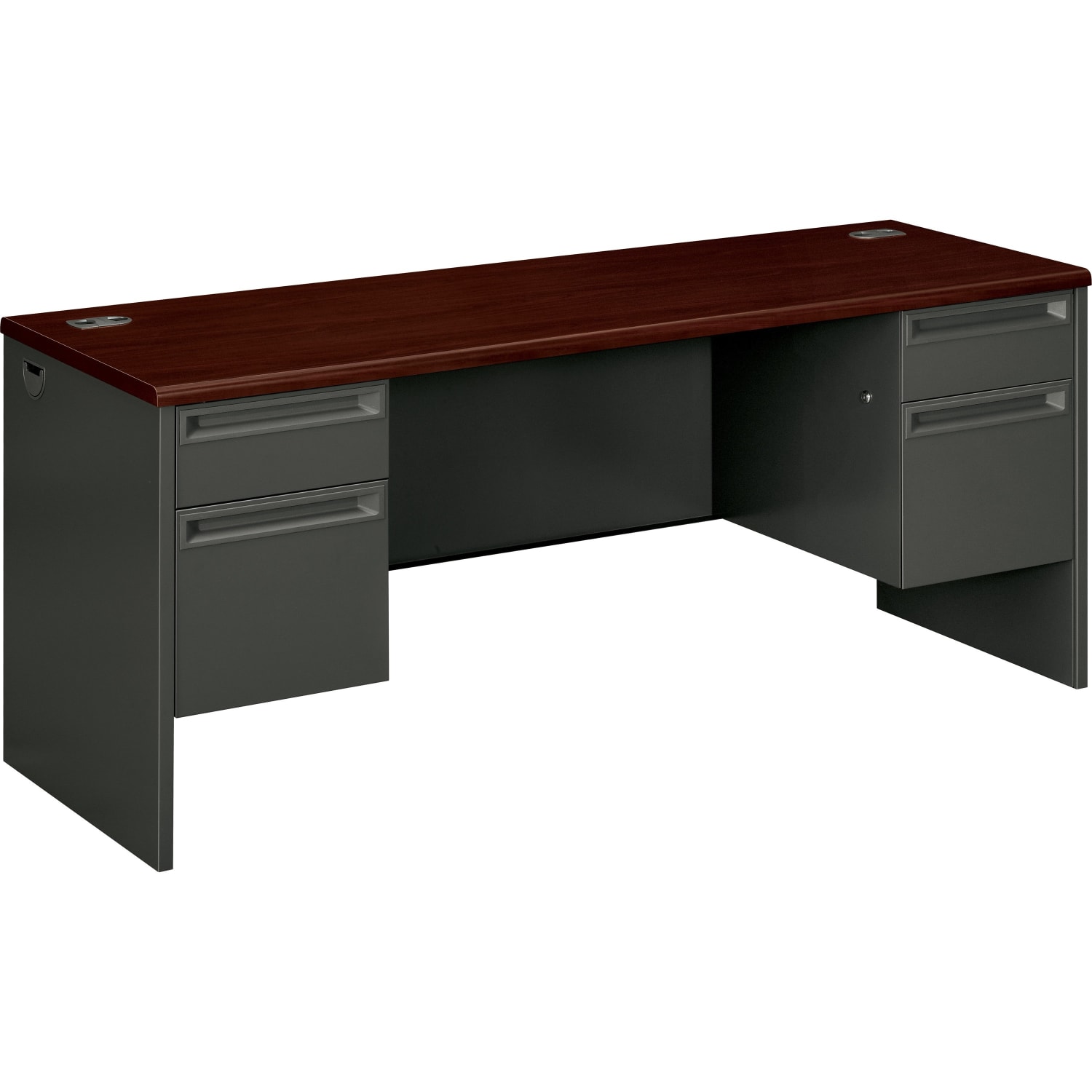 HON 38000 72inW Kneespace Computer Desk Credenza, Mahogany/Charcoal - Image 4