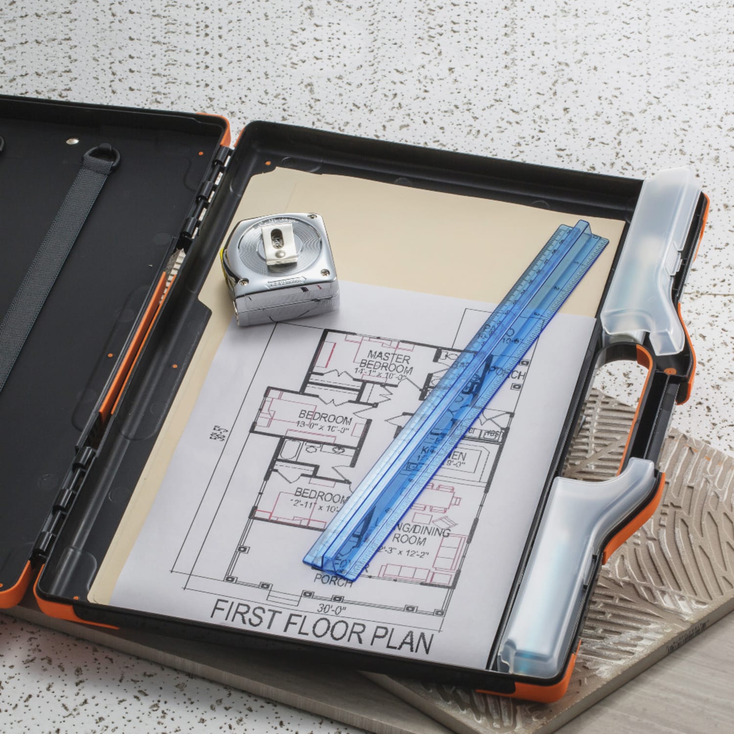 Officemate OIC Carry-All Clipboard Box, 15 1/2inH x12 1/2inW x 2 1/4inD, Black/Orange - Image 4
