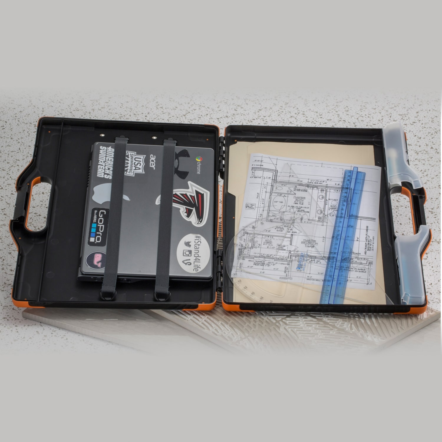 Officemate OIC Carry-All Clipboard Box, 15 1/2inH x12 1/2inW x 2 1/4inD, Black/Orange - Image 6