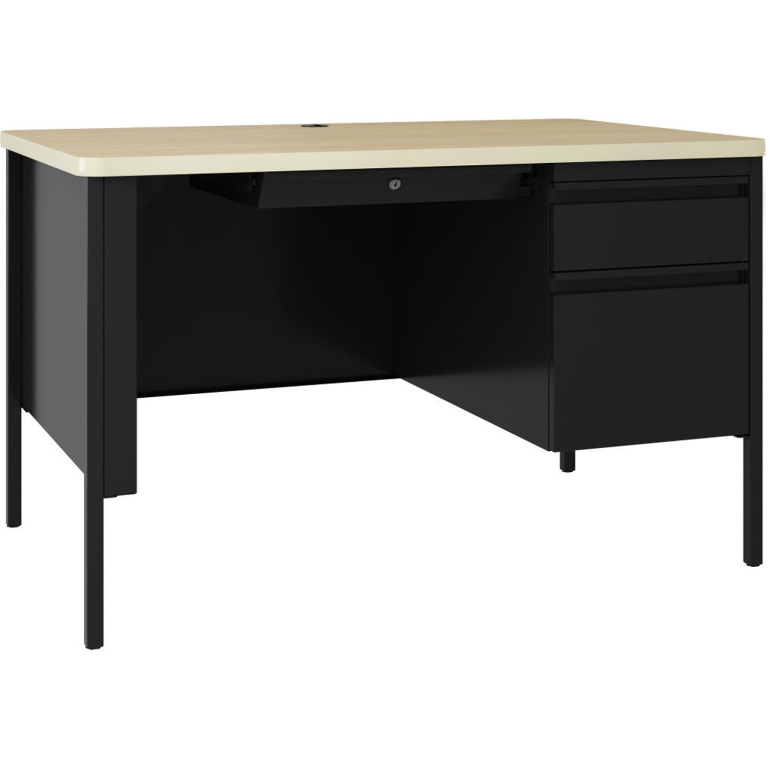Lorell Fortress 48inW Right-Pedestal Teachers Writing Desk, Black Maple - Image 3