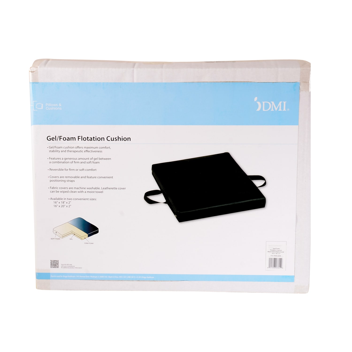 DMI Reversible Gel Foam Seat Cushion, 16inH x 18inW x 2inD, Black - Image 6
