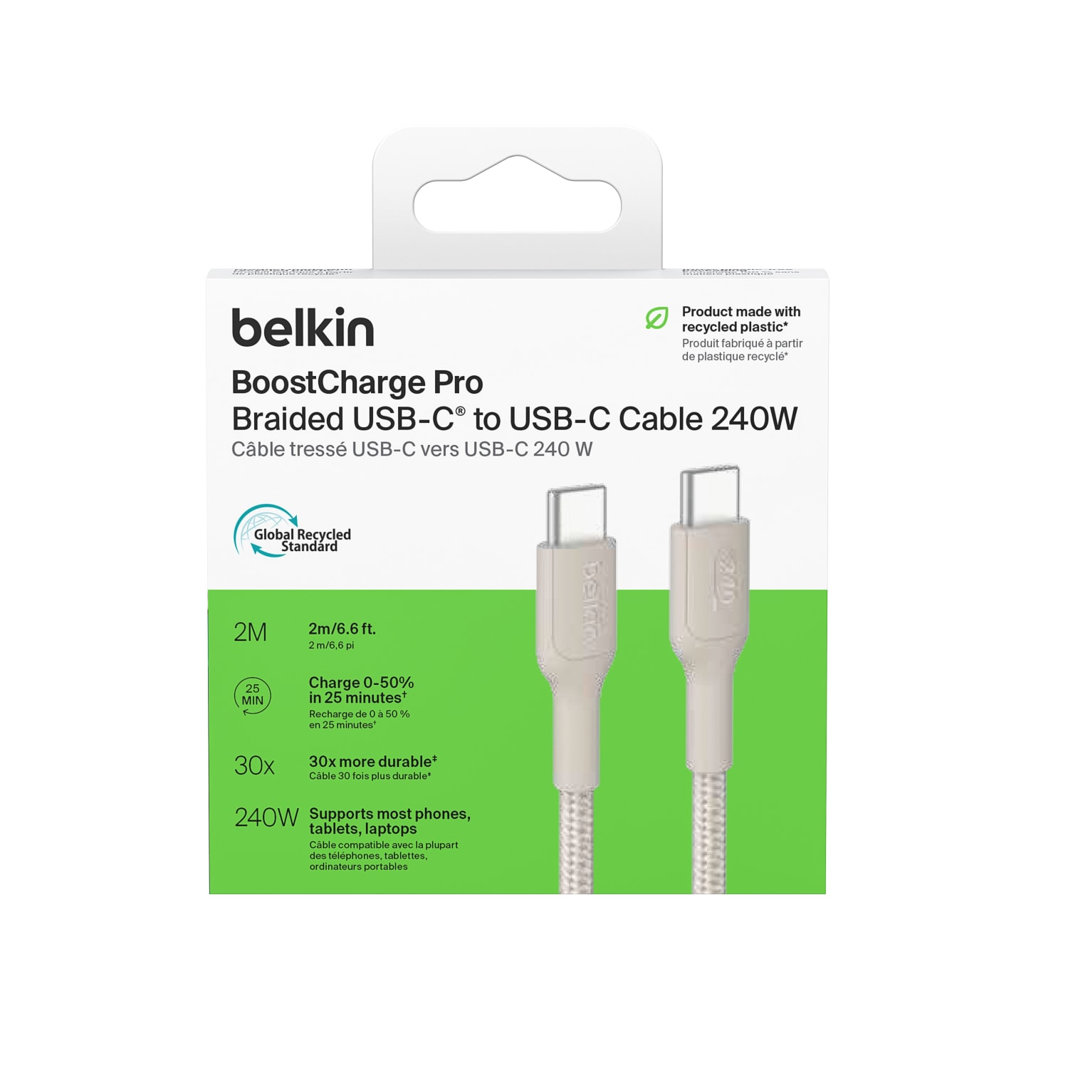Belkin BoostCharge Pro Braided USB-C To USB-C 240W Charging Cable, Sand - Image 4