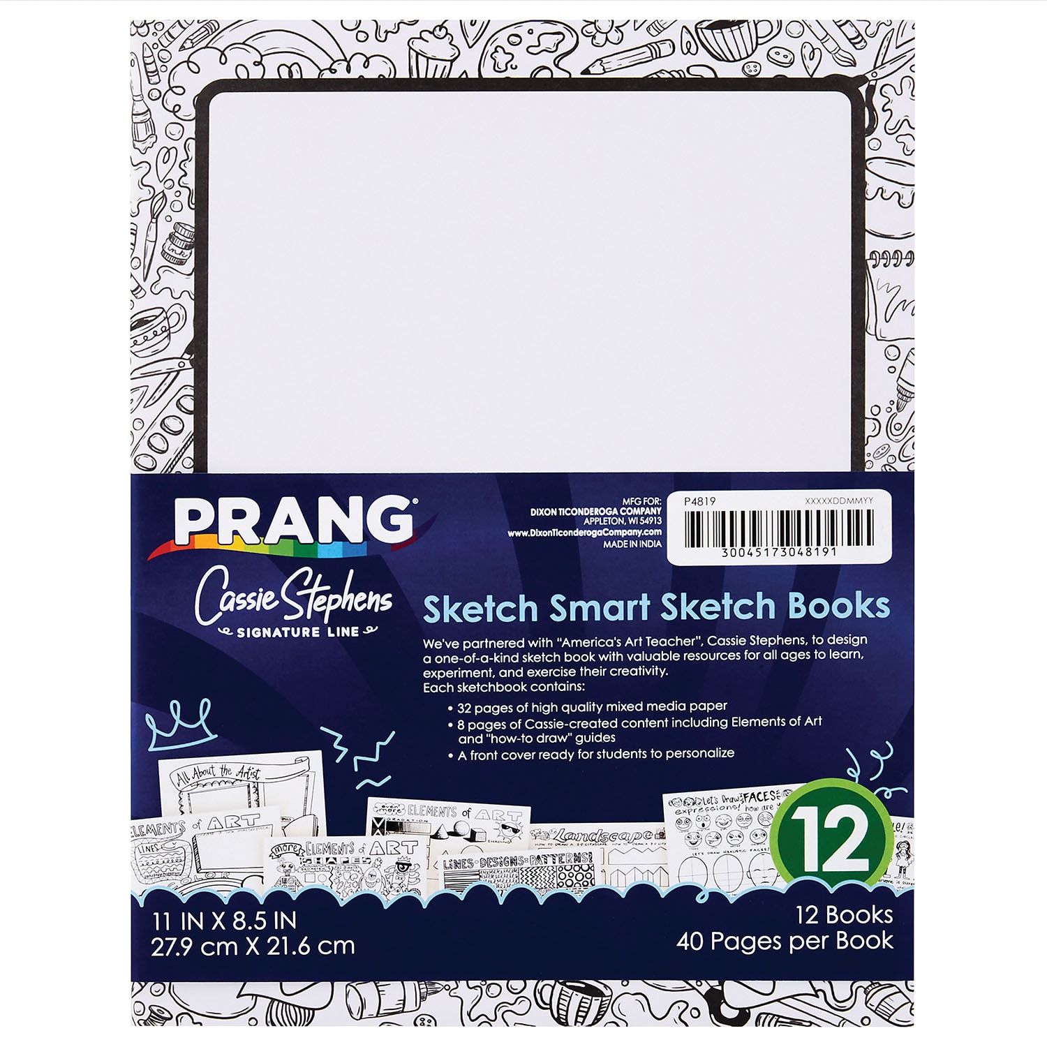 Prang Sketch Smart Sketch Book, 11in X 8.5in, 40 Sheets, White, Pack Of 12