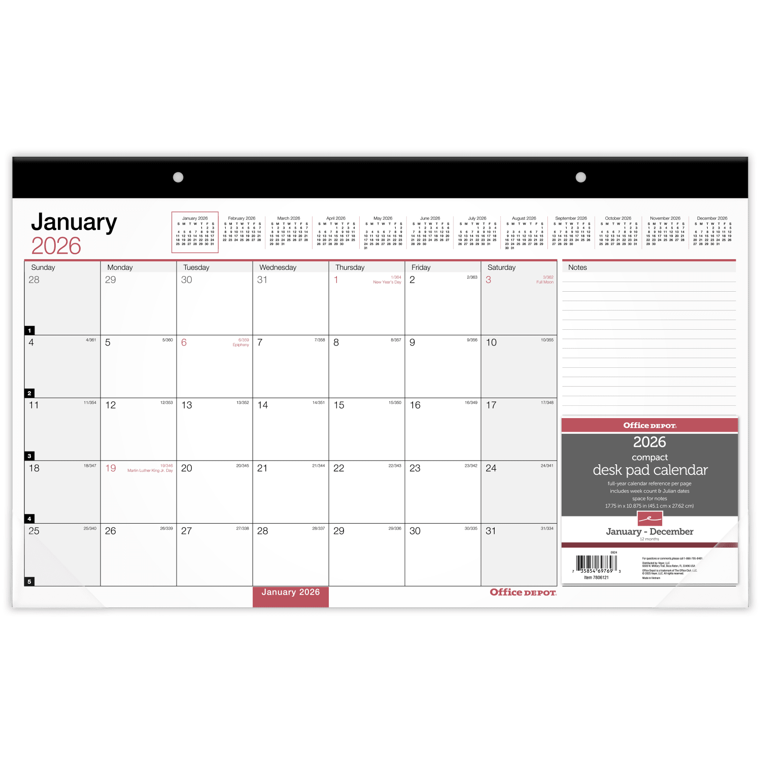 Office Depot Brand Monthly Desk Pad Calendar, 17 3/4in x 11in, White, January 2026 to December 2026, OD20100026 - Image 3
