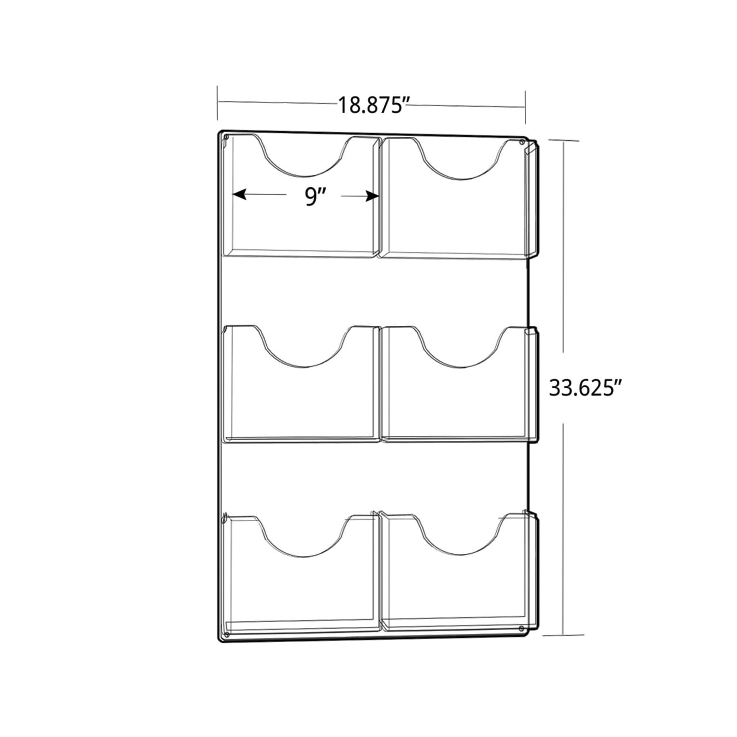 Azar Displays 6-Pocket Wall-Mount Letter Brochure Holders, 33-5/8inH x 18-7/8inW x 1-3/4inD, Clear, Pack Of 2 Holders - Image 3