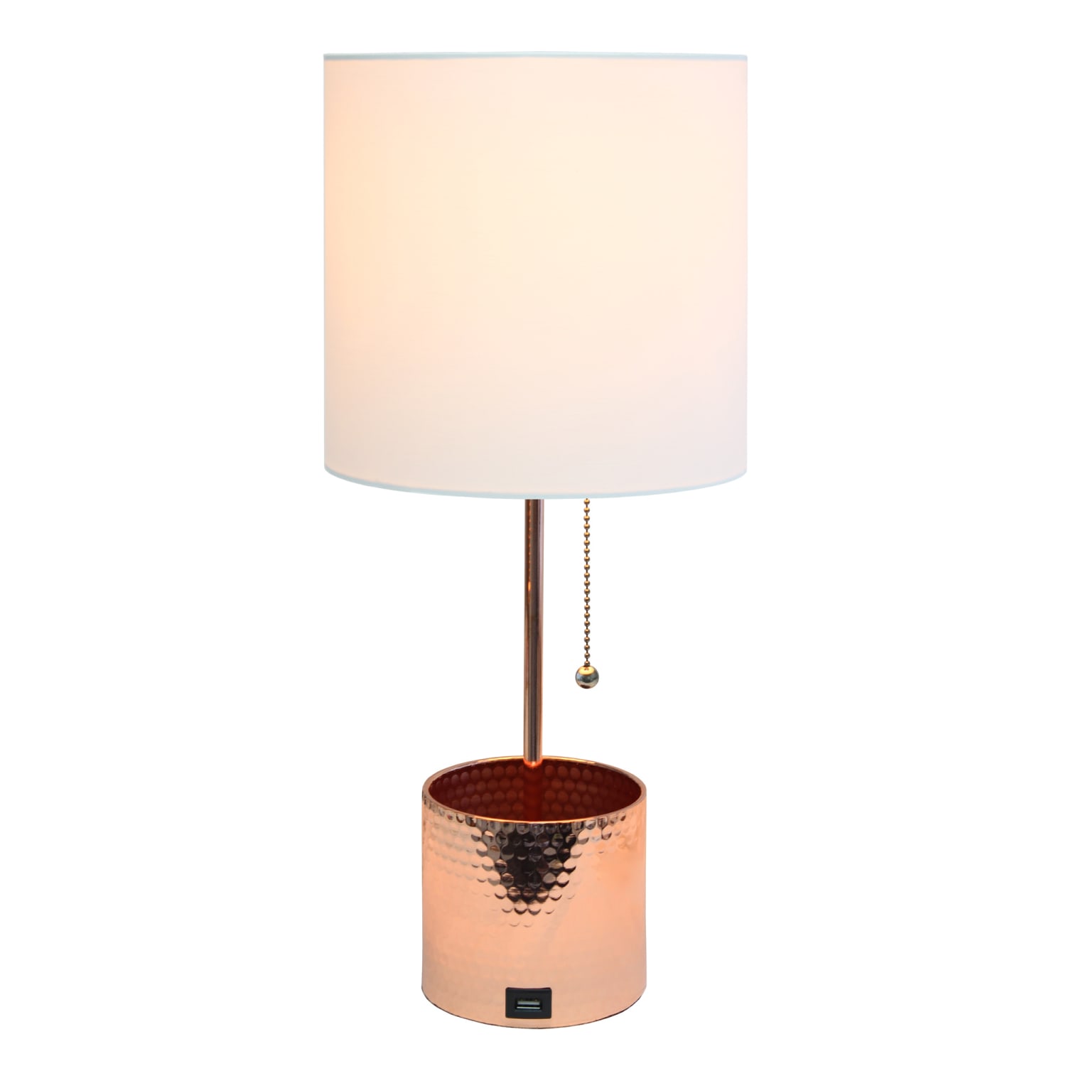 Simple Designs Hammered Metal Organizer Table Lamp, 18-1/2inH, White Shade/Rose Gold Base - Image 3