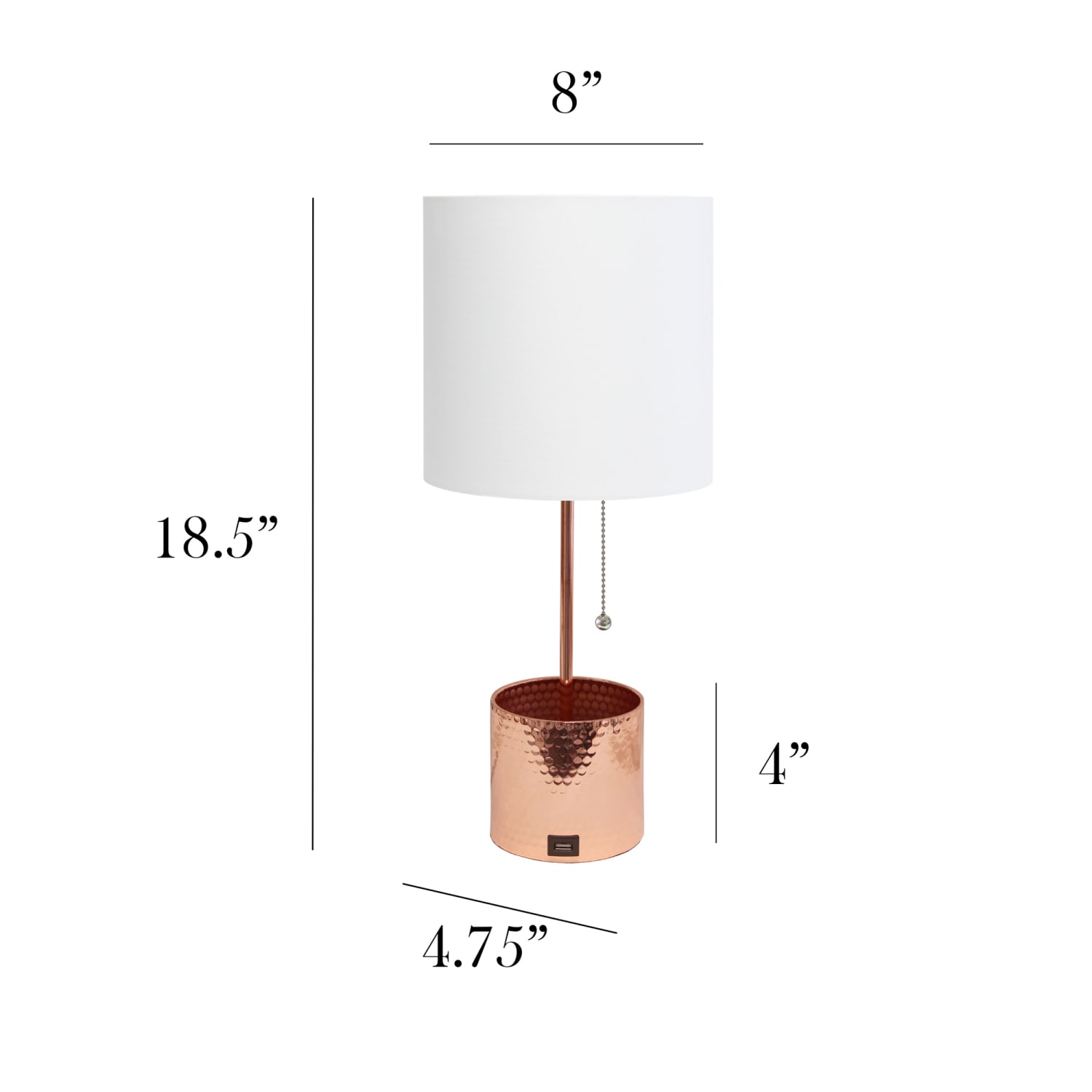 Simple Designs Hammered Metal Organizer Table Lamp, 18-1/2inH, White Shade/Rose Gold Base - Image 6